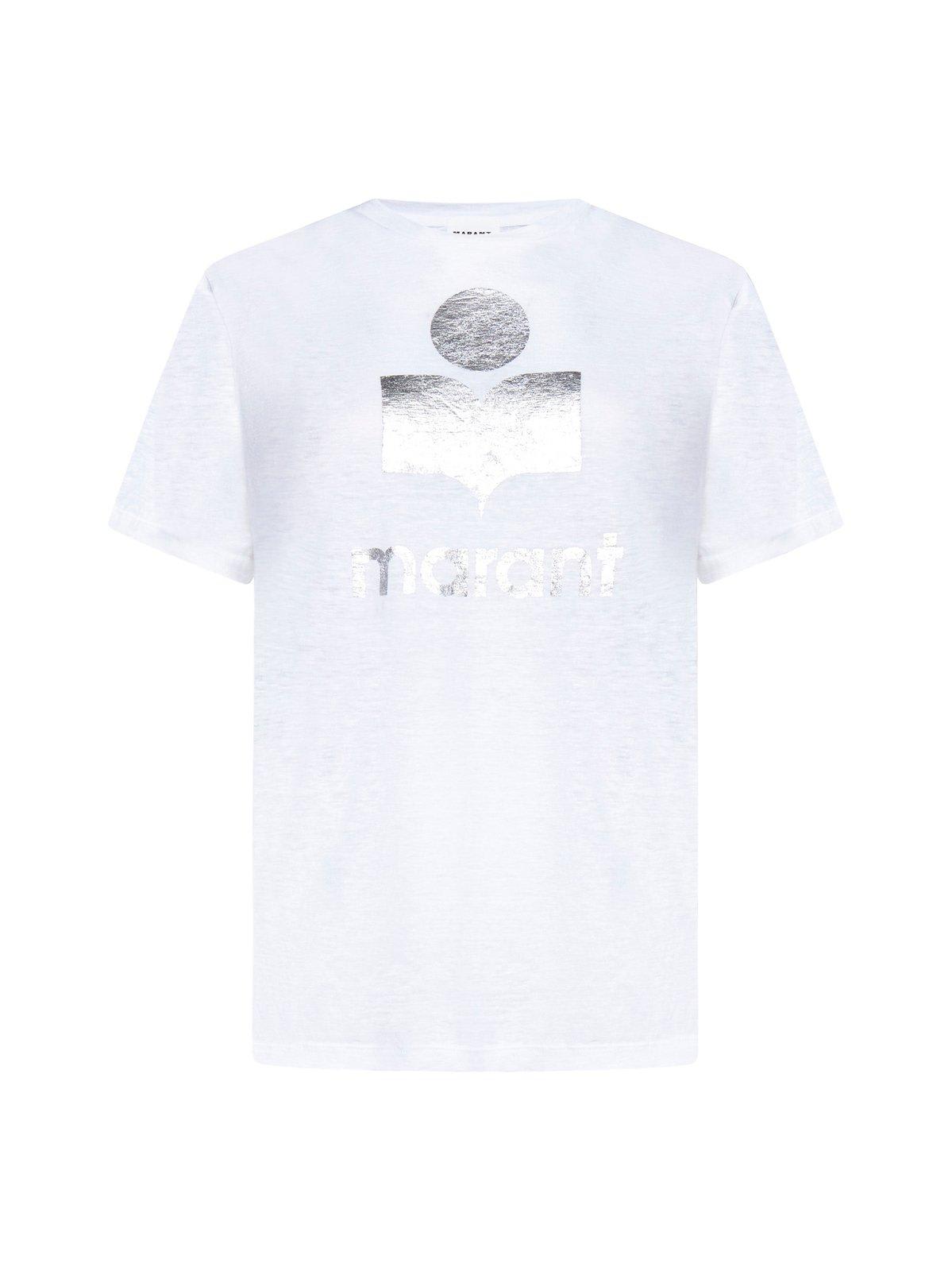 Shop Marant Etoile Logo Printed Crewneck T-shirt In White
