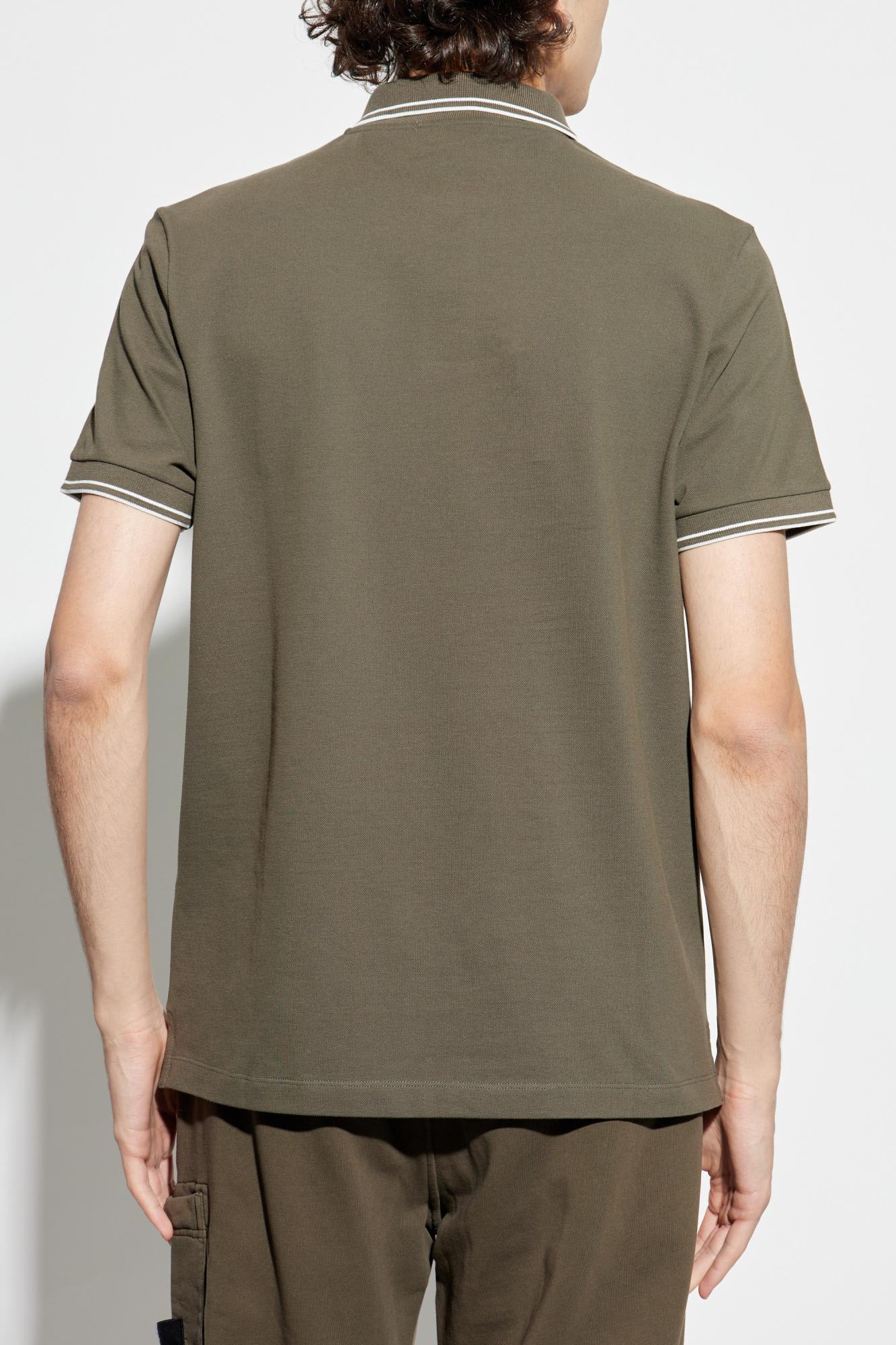 Stone Island Polo In Cotone Verde Oliva A Maniche Corte In Militare