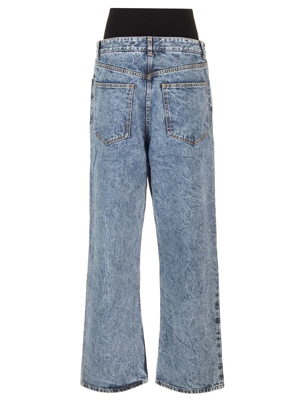 Shop Alaïa Knit Band Jeans In Blue