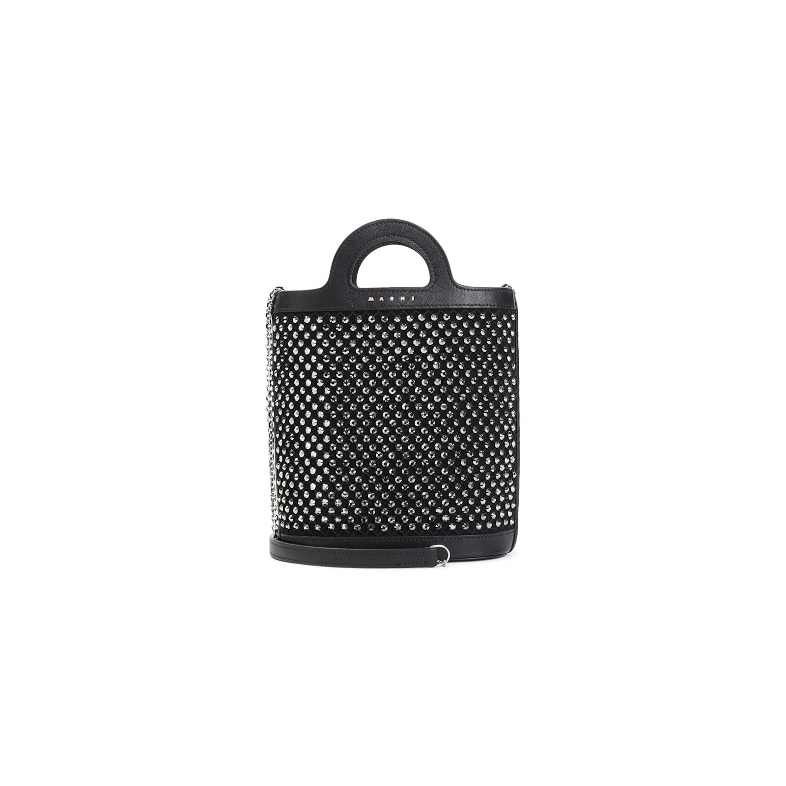 Marni Nano Tropicalia Crystal-embellished Bucket Bag In Black