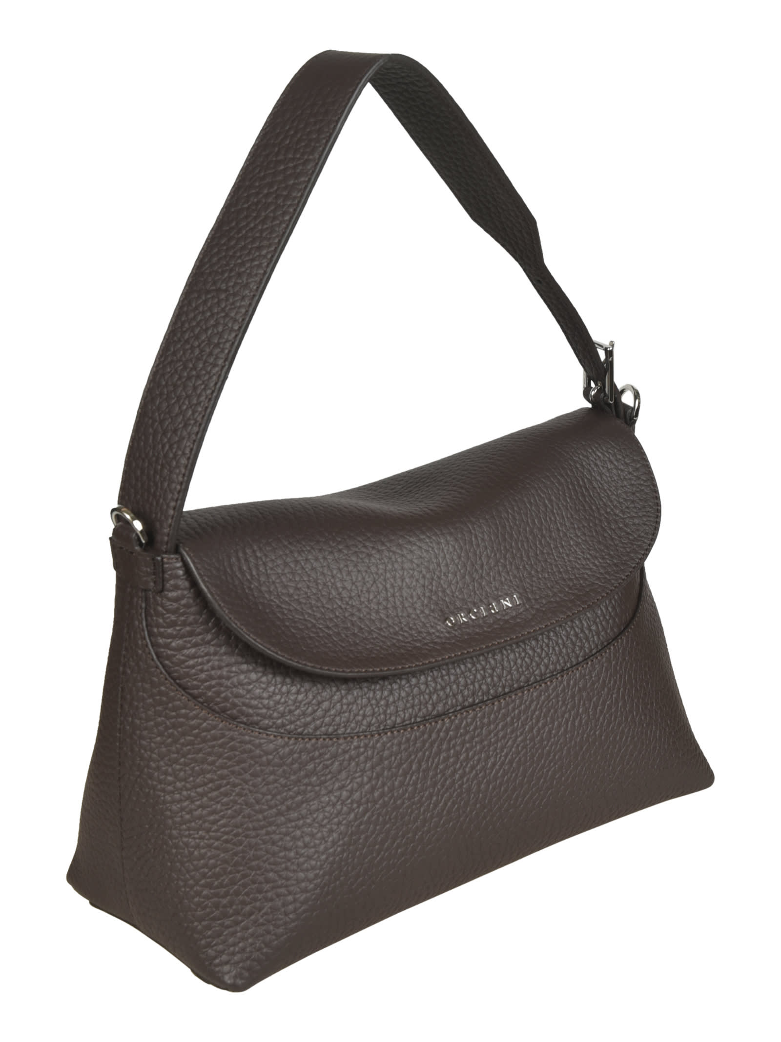 Shop Orciani Flap Logo Shoulder Bag In Brown