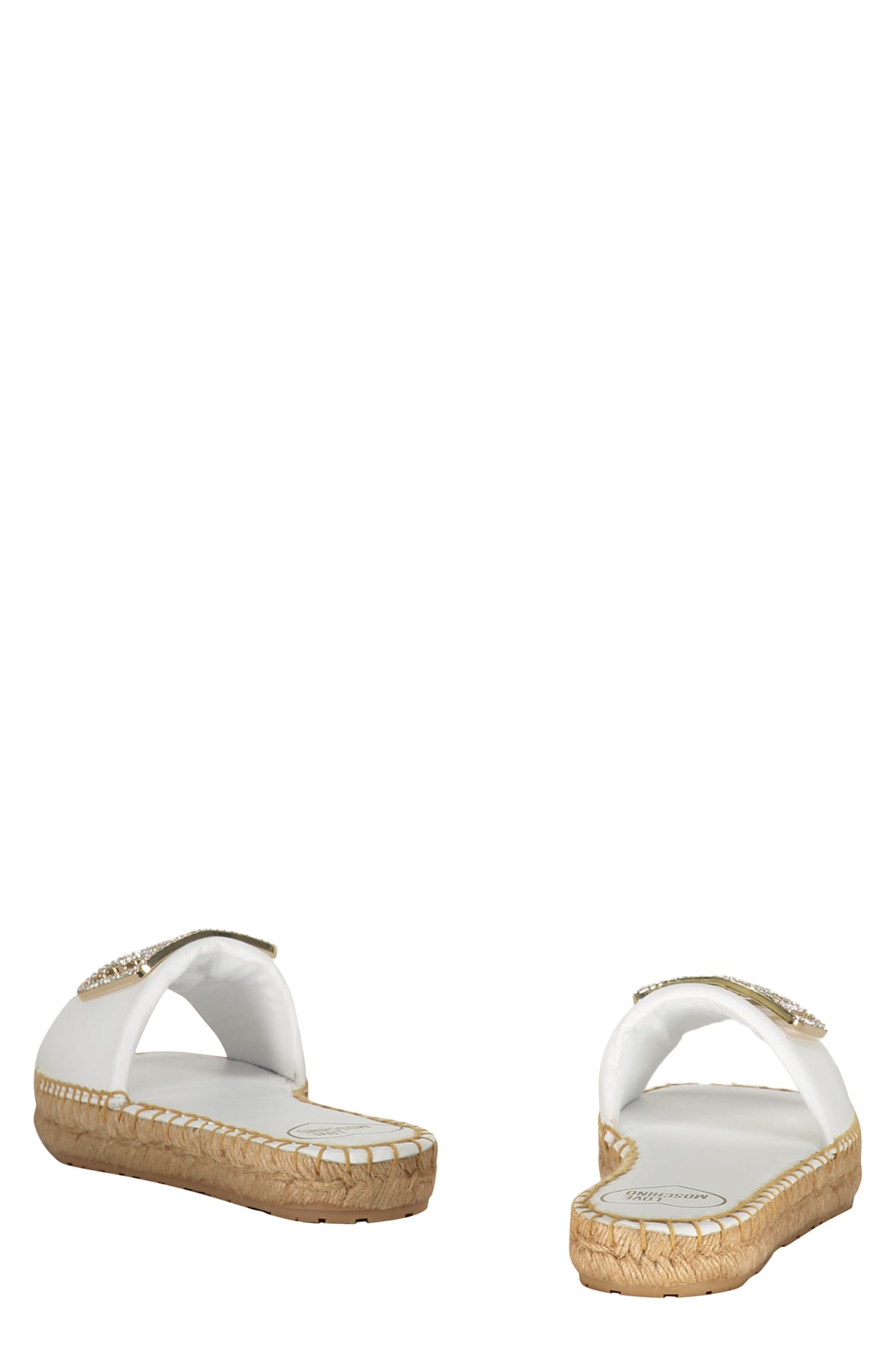 Love Moschino Embellished Espadrille Slides In White