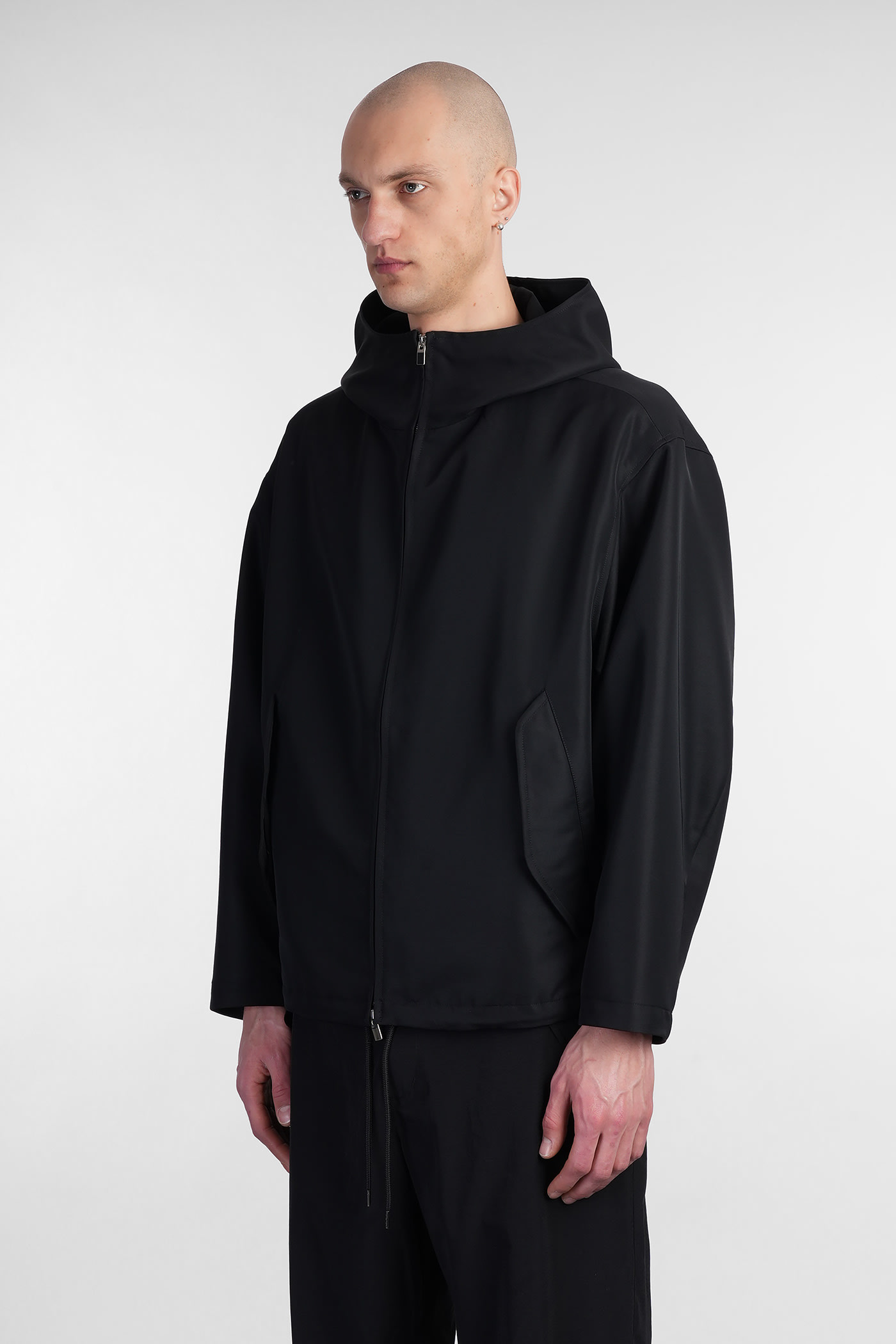 Attachment Casual Jacket In Black Wool In Black