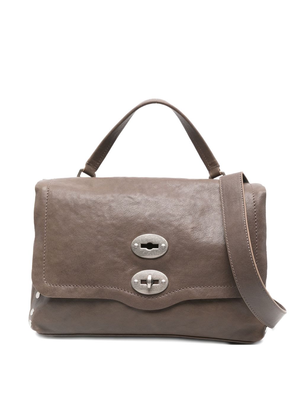 Zanellato Postina Tabacco Baby Leather Handbag In Gray