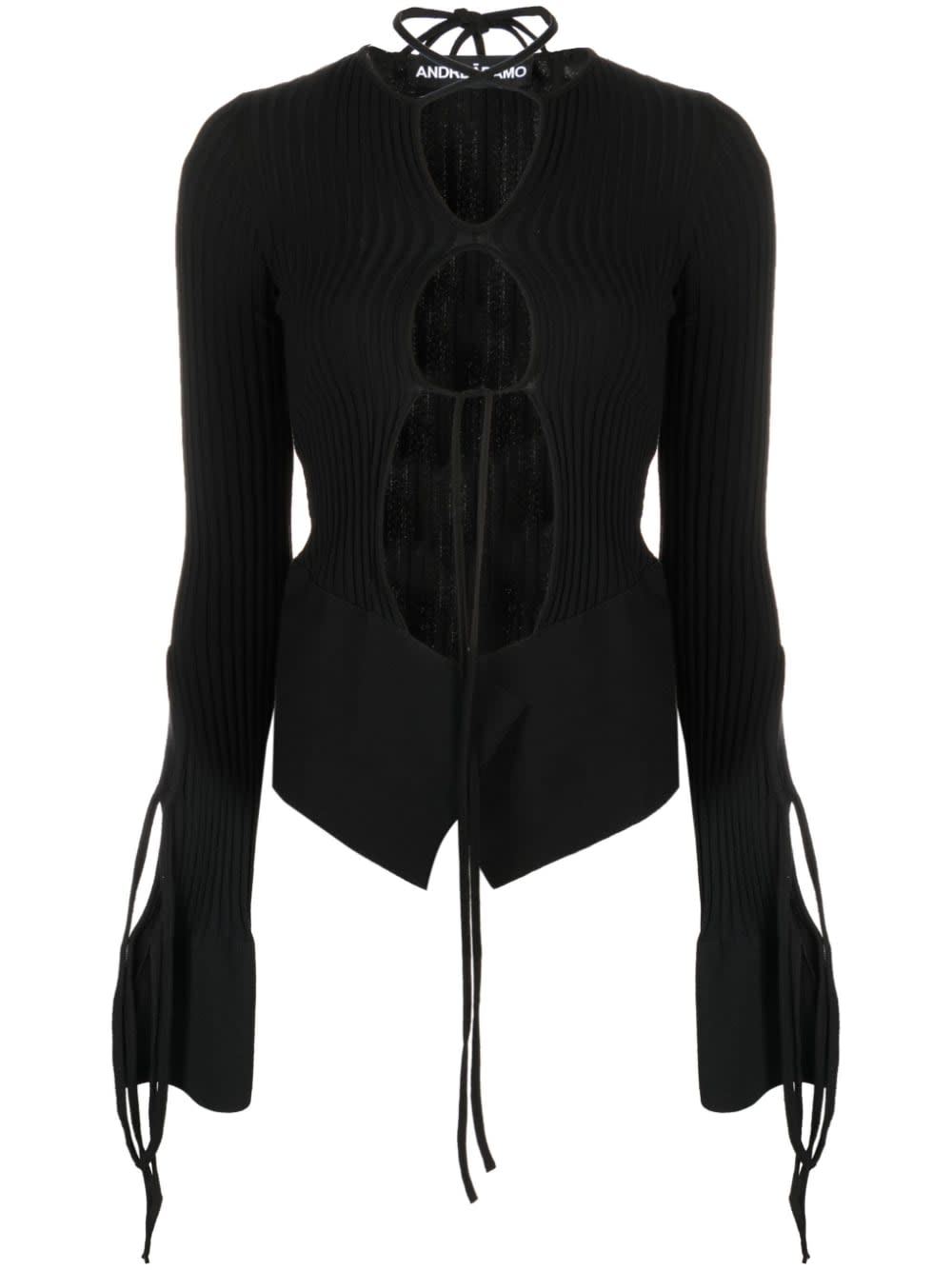ANDREÄDAMO RIBBED KNIT CARDIGAN WITH CUT-OUT SLEEVE