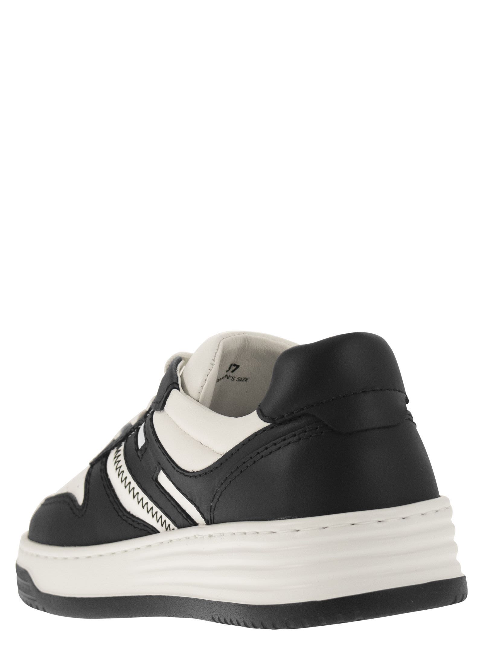 Hogan Two-tone Leather H630 Sneakers In White/black