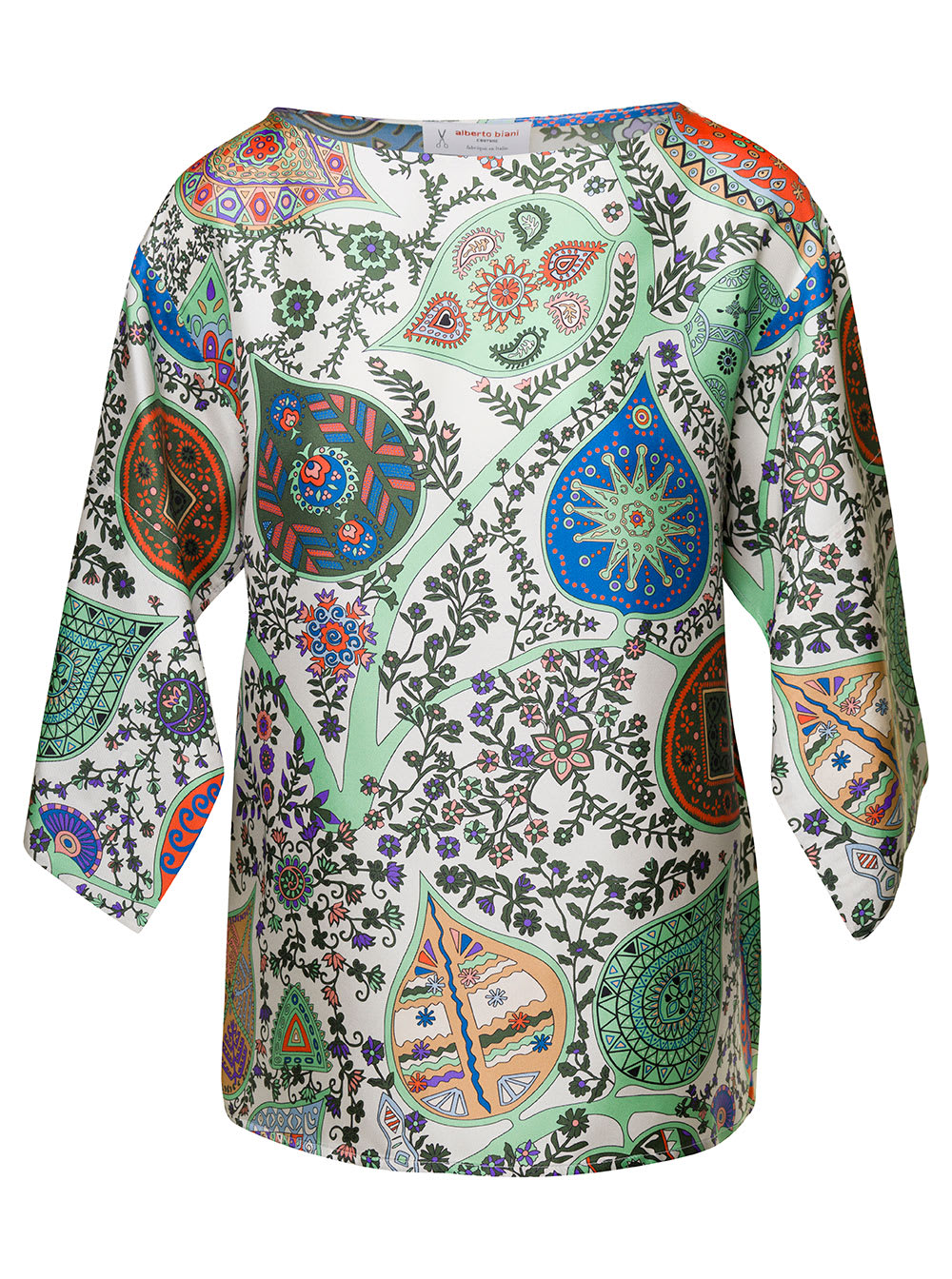 Shop Alberto Biani Multicolor Cape Top With All-over Graphic Print In Silk Woman In Green