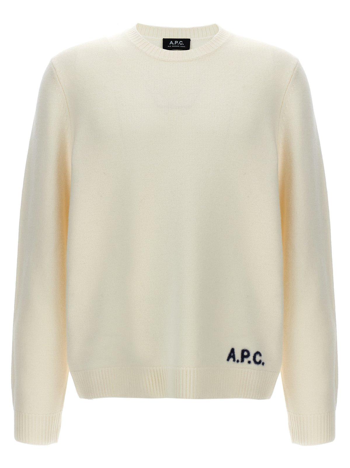 Shop Apc Crewneck Knitted Jumper A.p.c. In Cream