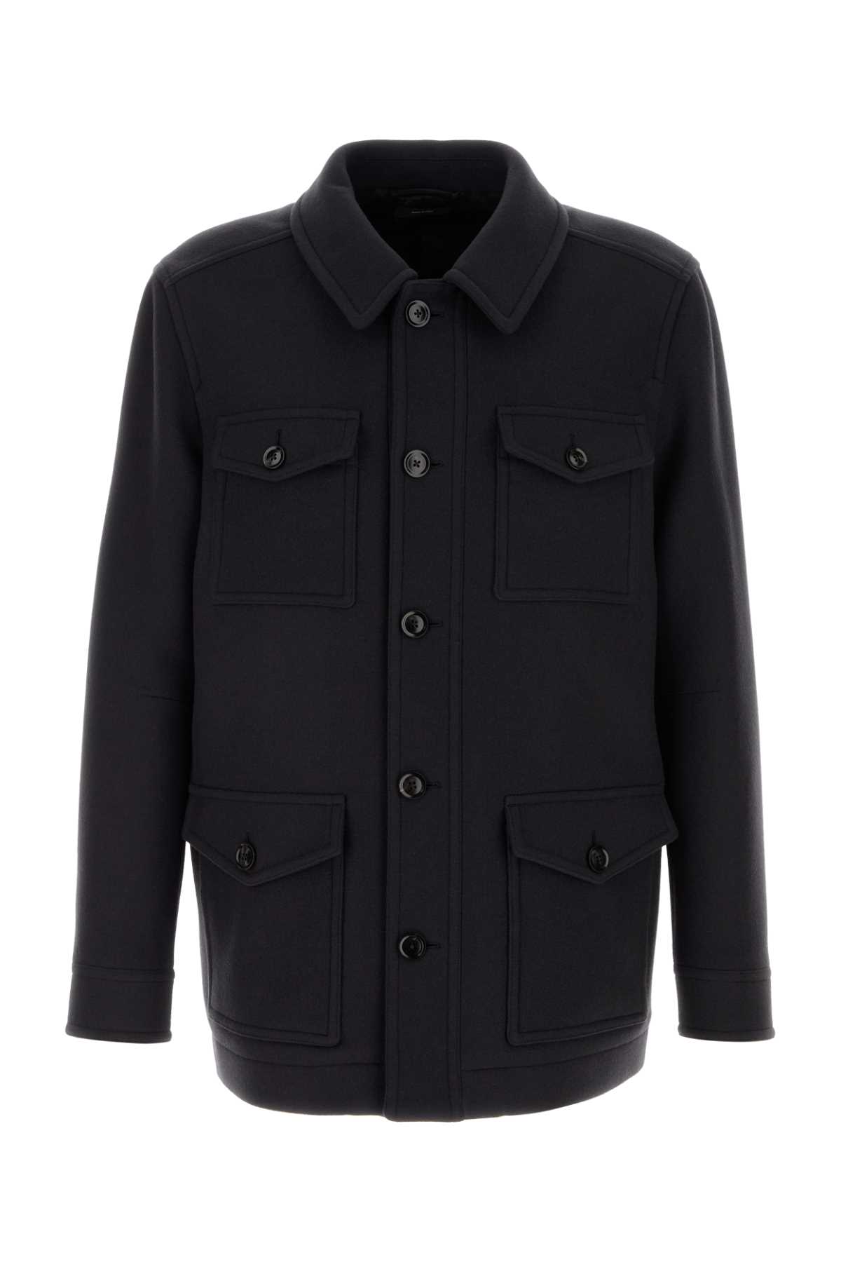 Tom Ford Four Pocket Collared Twill Jacket In Black