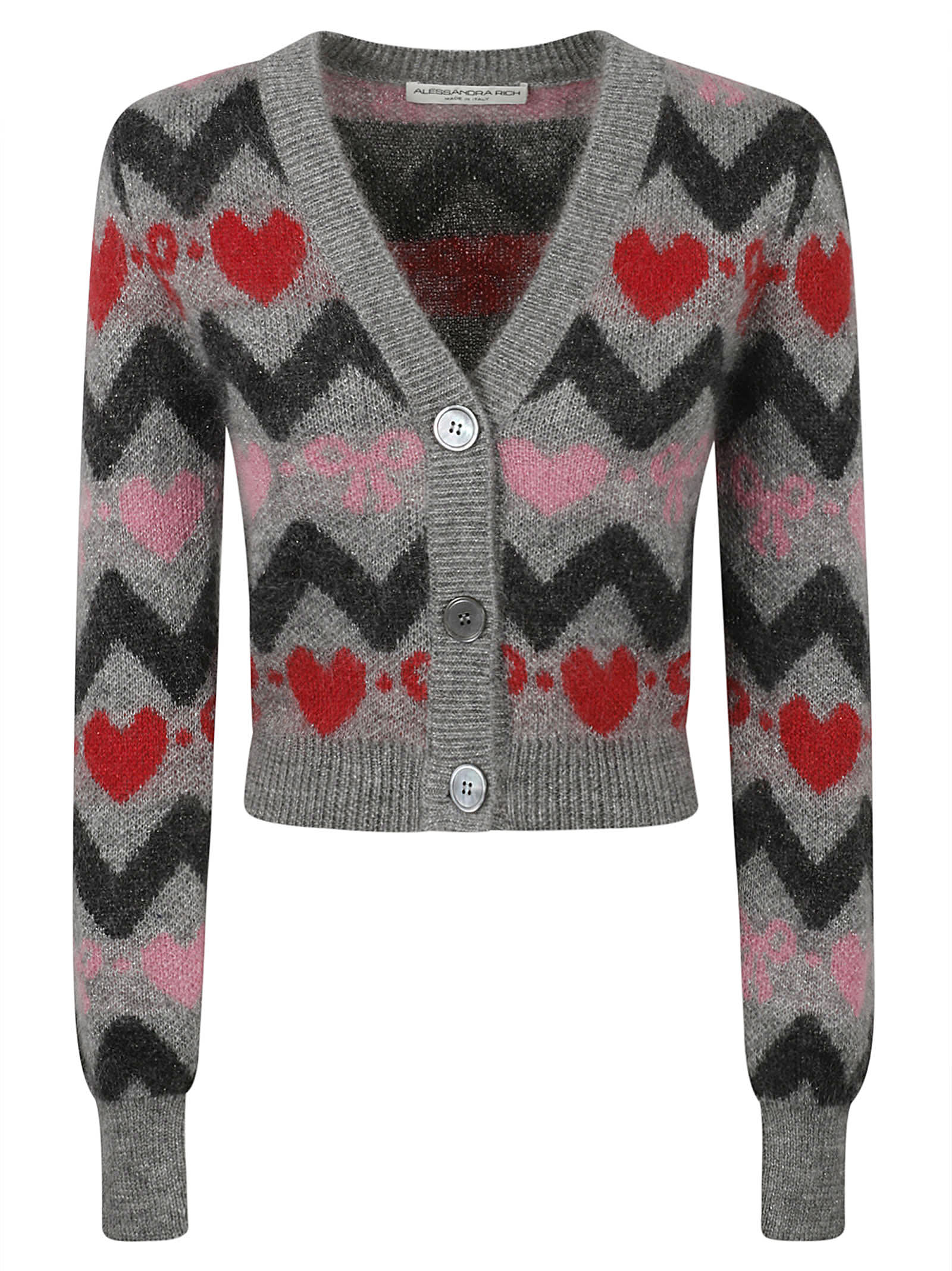Shop Alessandra Rich Knitted Mohair Cardigan In Grey
