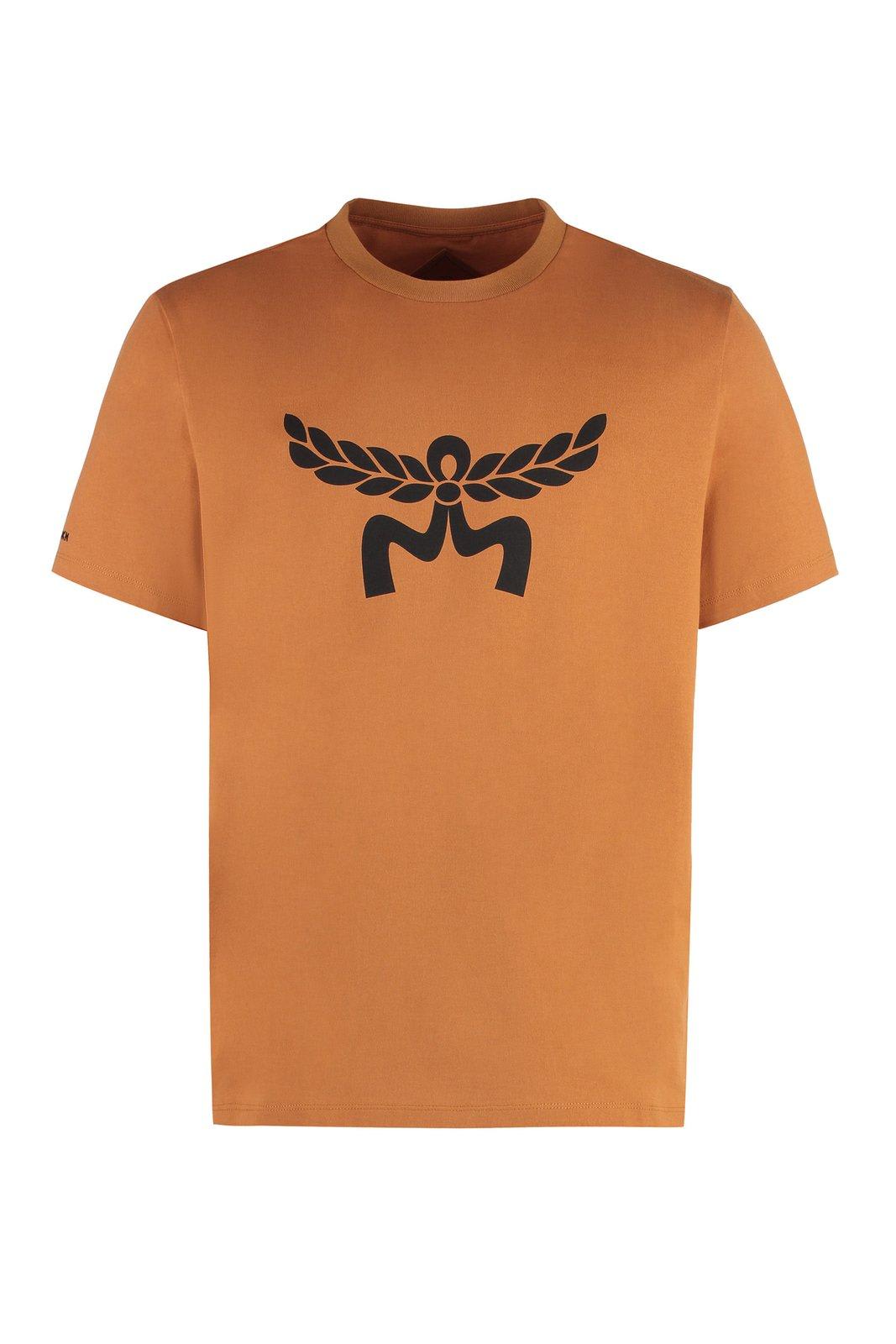 Shop Mcm Laurel Logo Printed Crewneck T-shirt In Brown