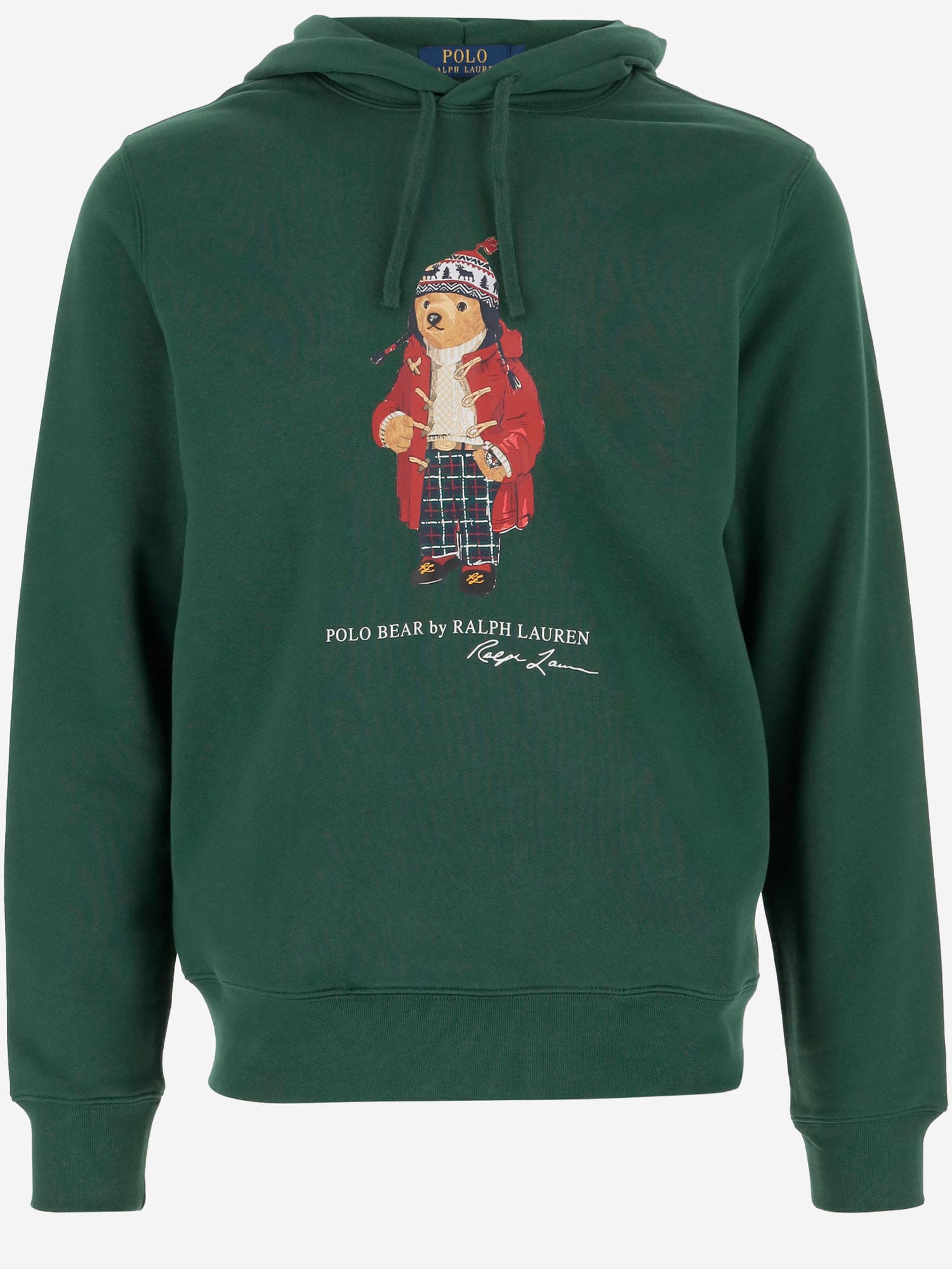 Shop Ralph Lauren Cotton Blend Hoodie With Polo Bear In F24 Vintage Pine Holiday Bear