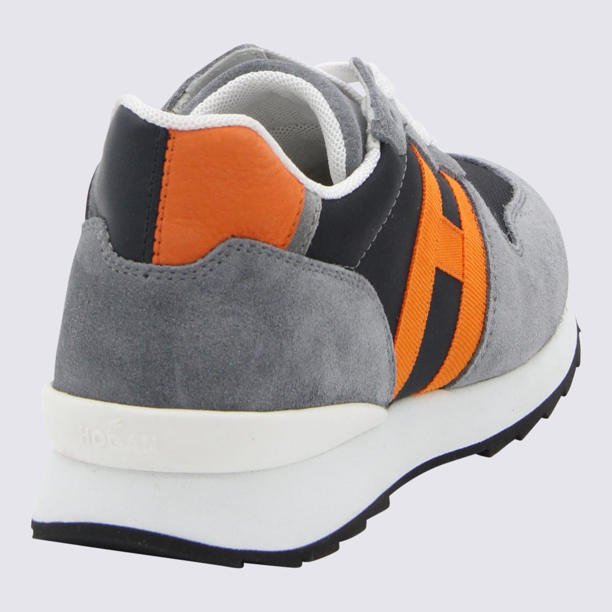 Hogan Kids' Grey-orange Leather Sneakers In Grey Orange