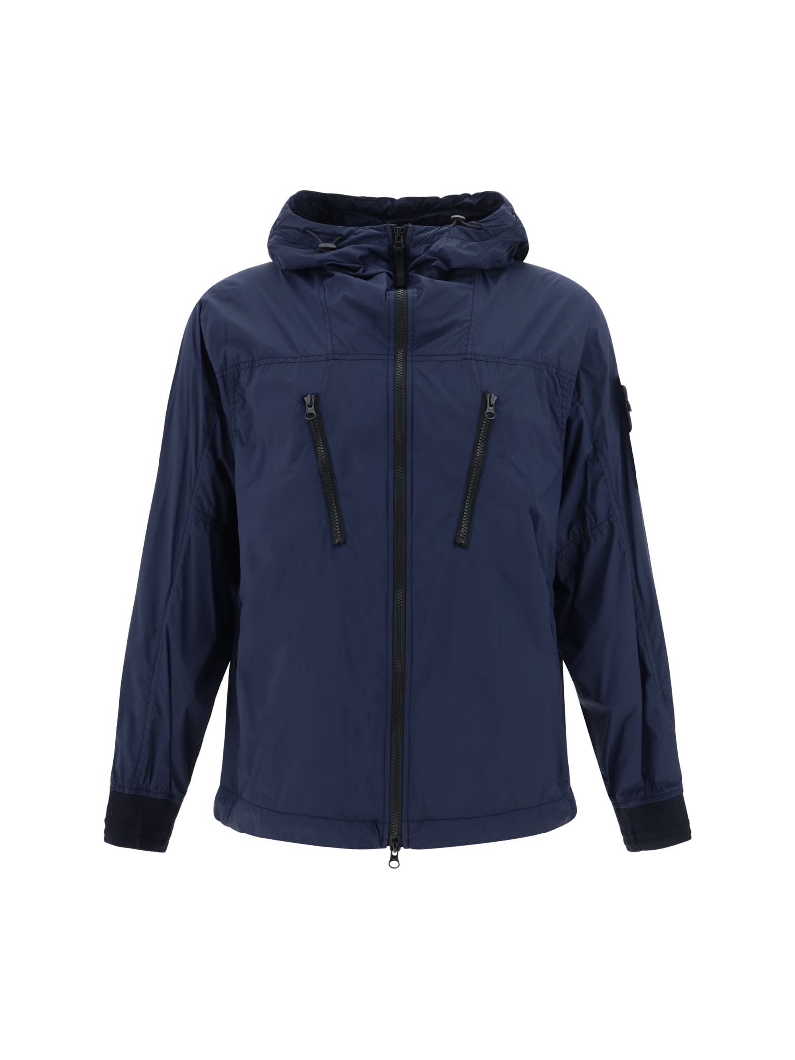 Shop Stone Island Hooded Jacket In Navy Blue