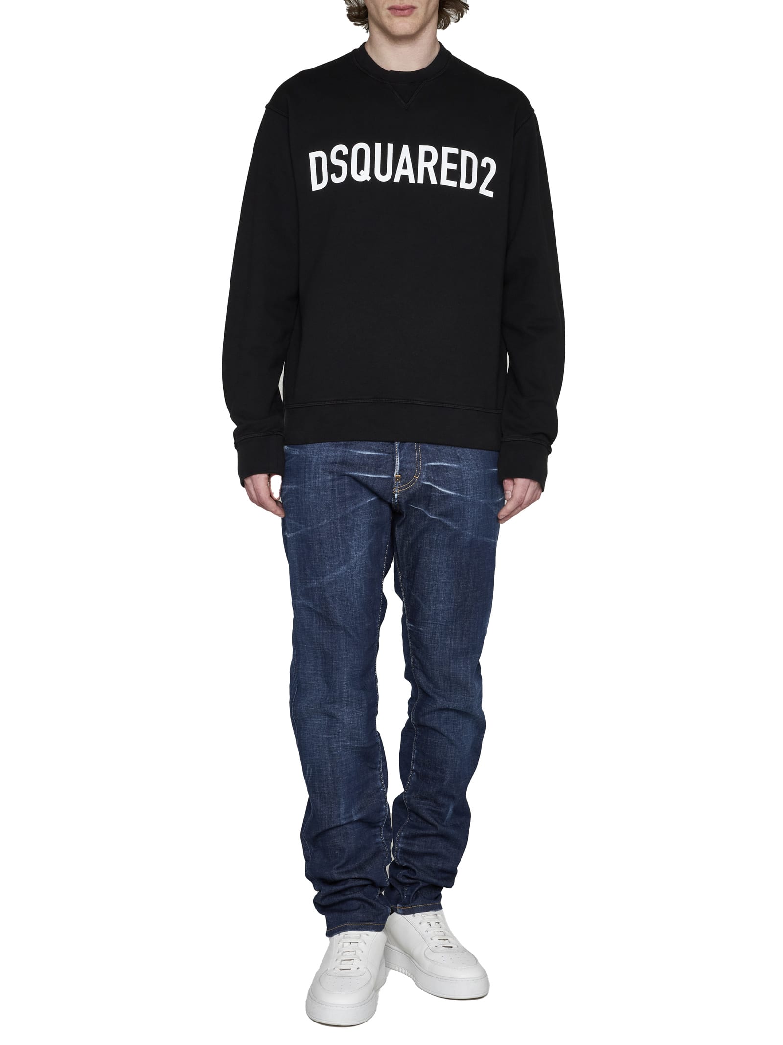 Dsquared2 Five Pocket Stretch Denim Trousers With Localized Wear Washing In Blue