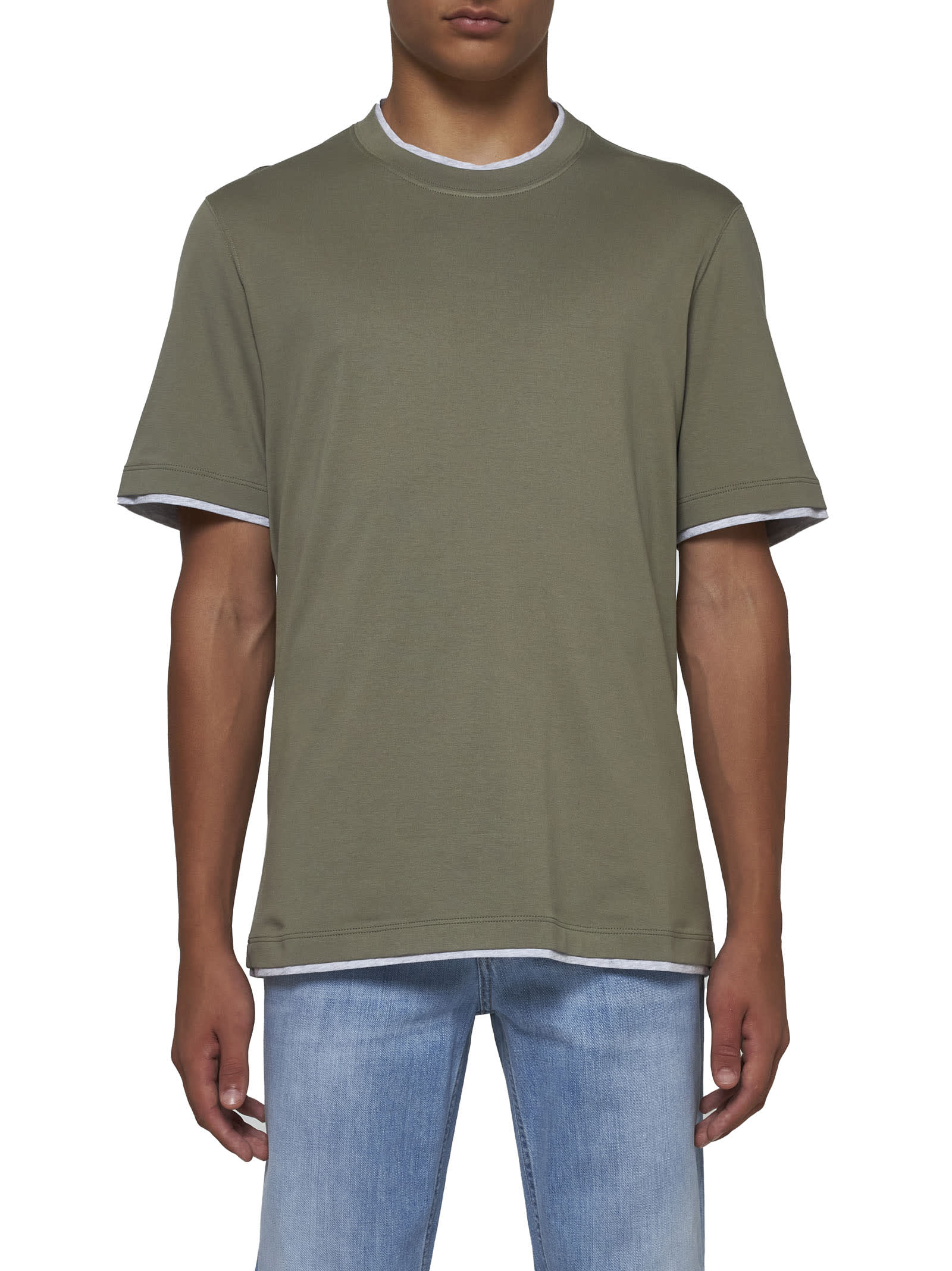 Shop Brunello Cucinelli T-shirt In Olivo+grigio Chiaro