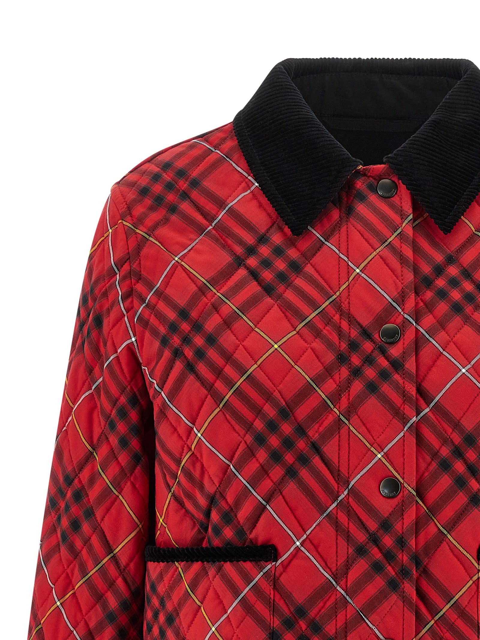 Burberry Cropped Check Cotton Quilted Jacket In Red