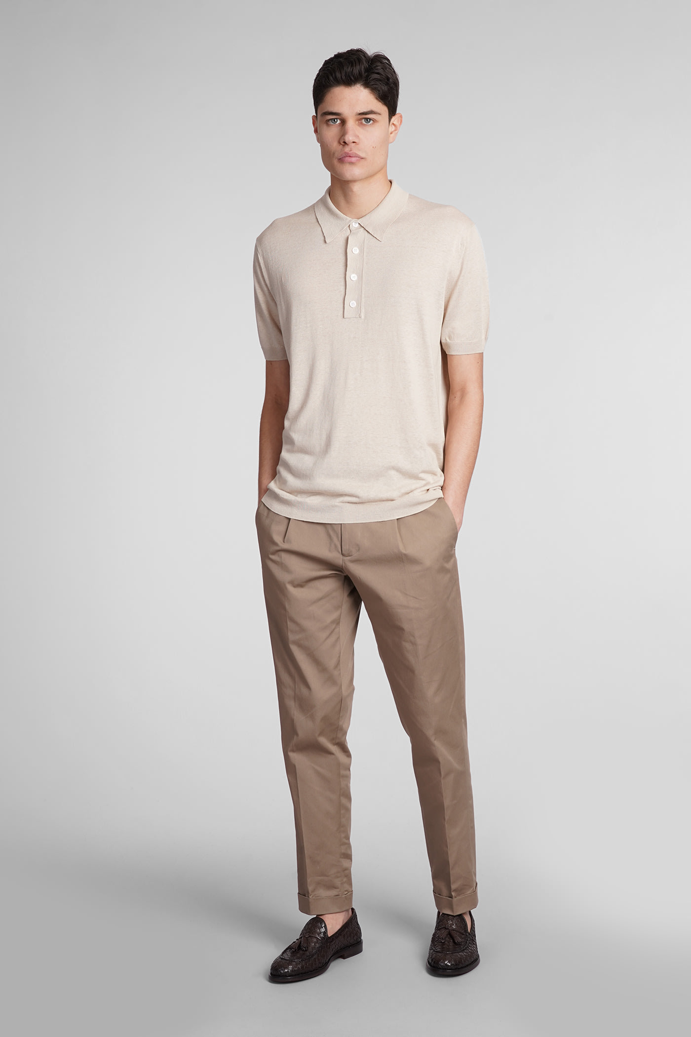 Shop Low Brand K148 Polo In Beige Silk And Linen