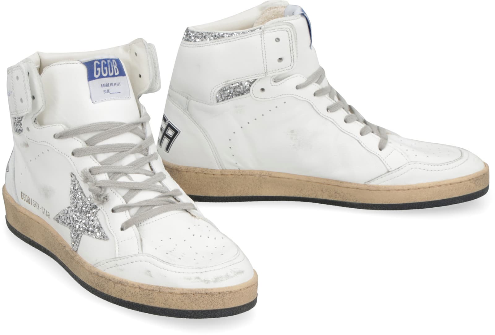 Shop Golden Goose Sky Starleather Sneakers In White
