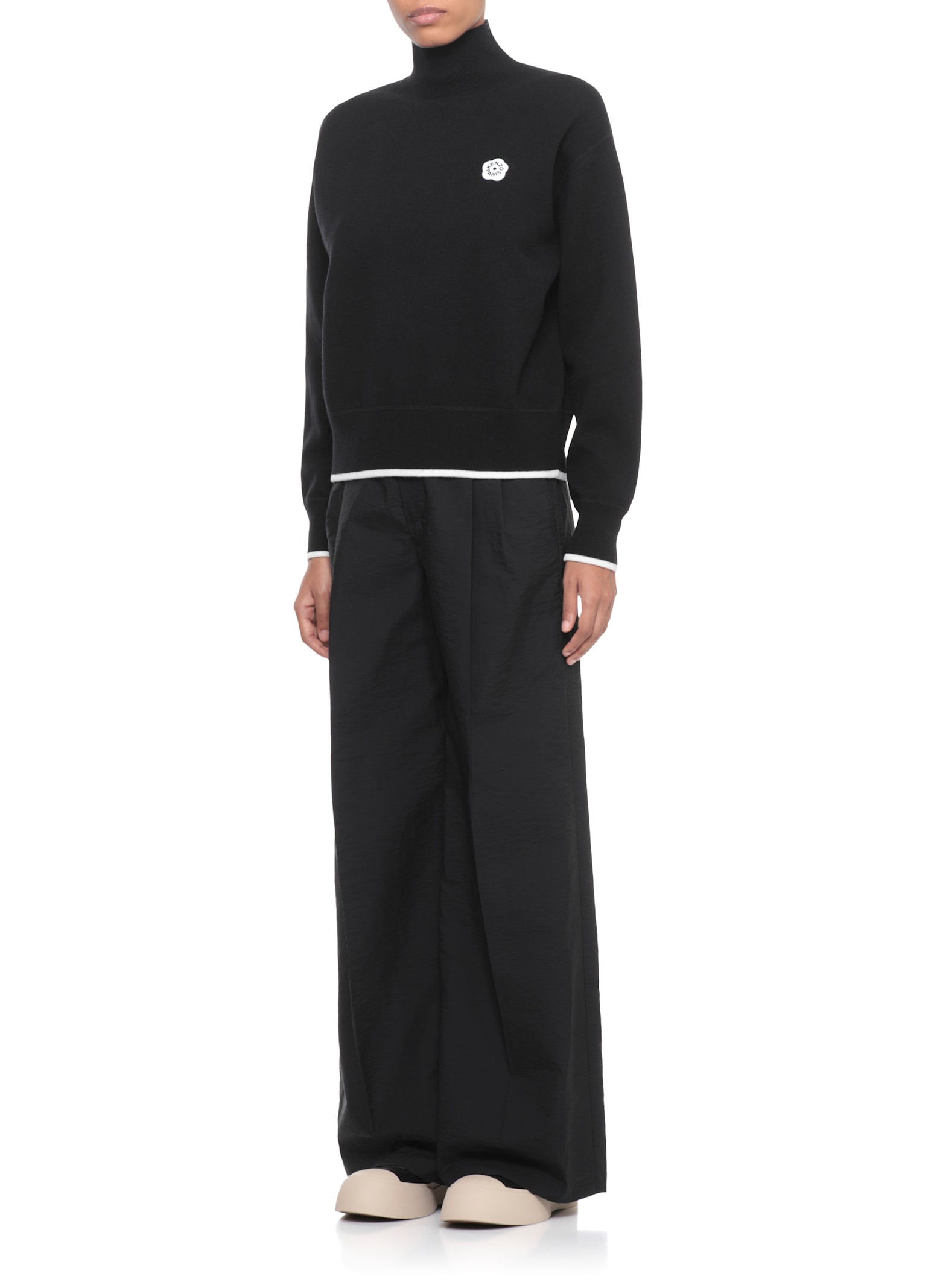 Kenzo High Neck Long Sleeve Knit Sweater In Black