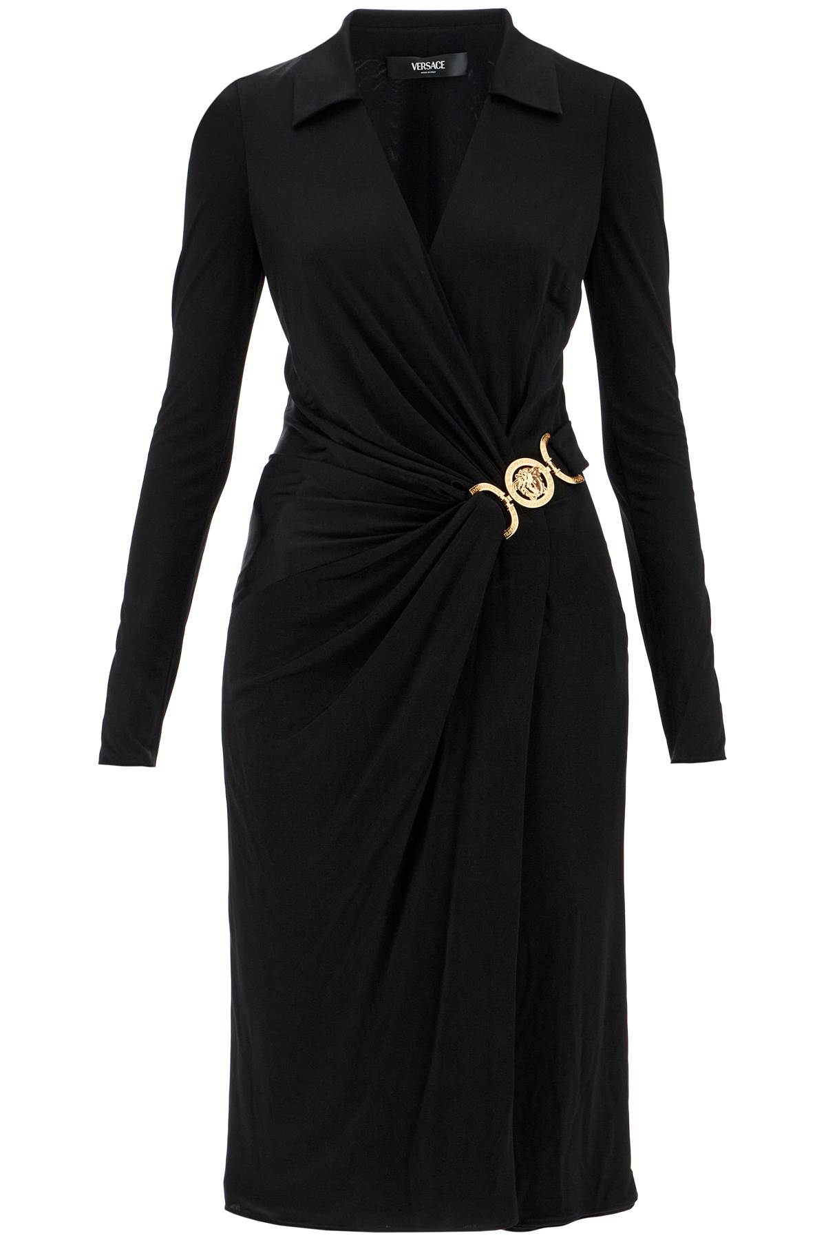 Shop Versace Draped Jersey Dress With In Black (black)