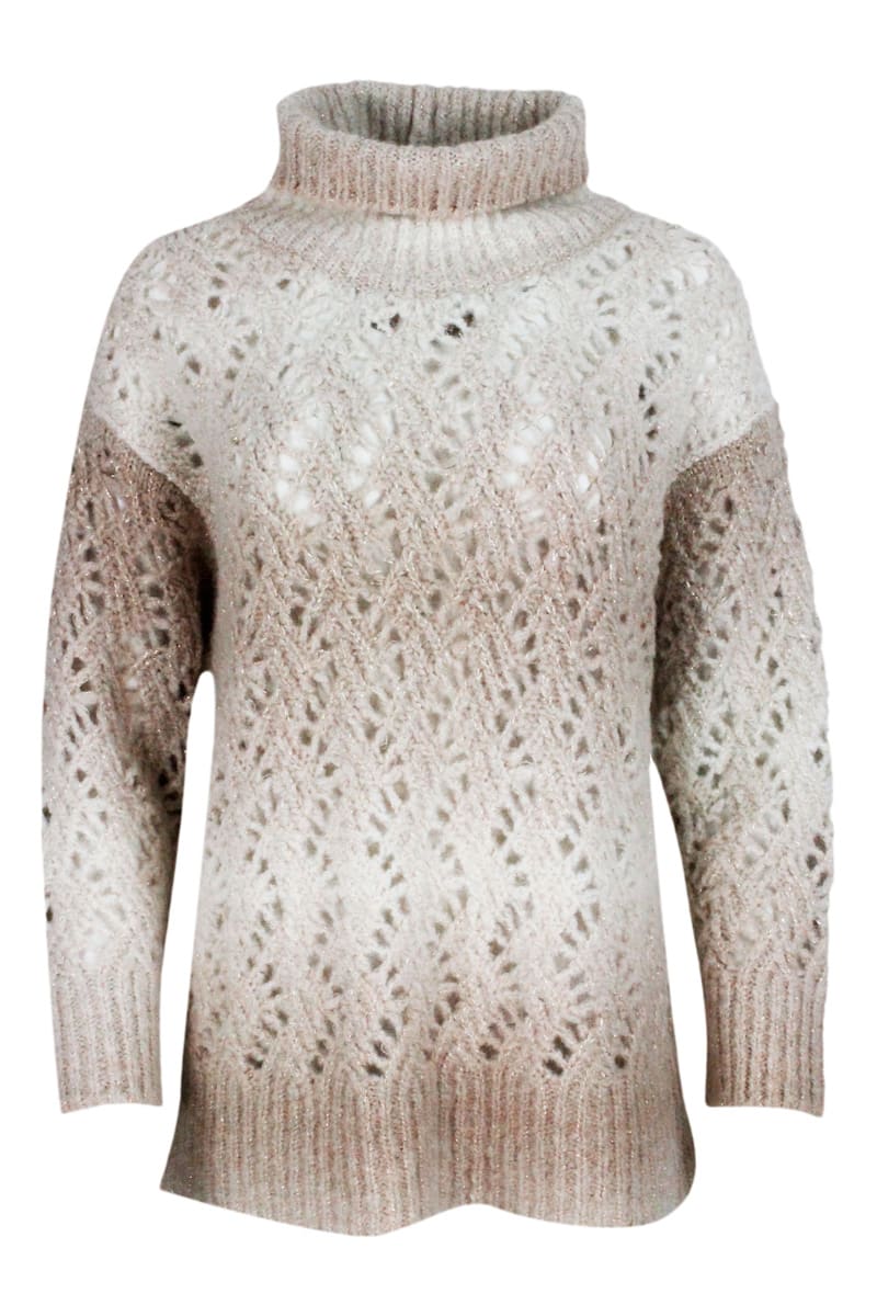 Fabiana Filippi Turtleneck Sweater With Loose Weave Embellished With Lurex Threads