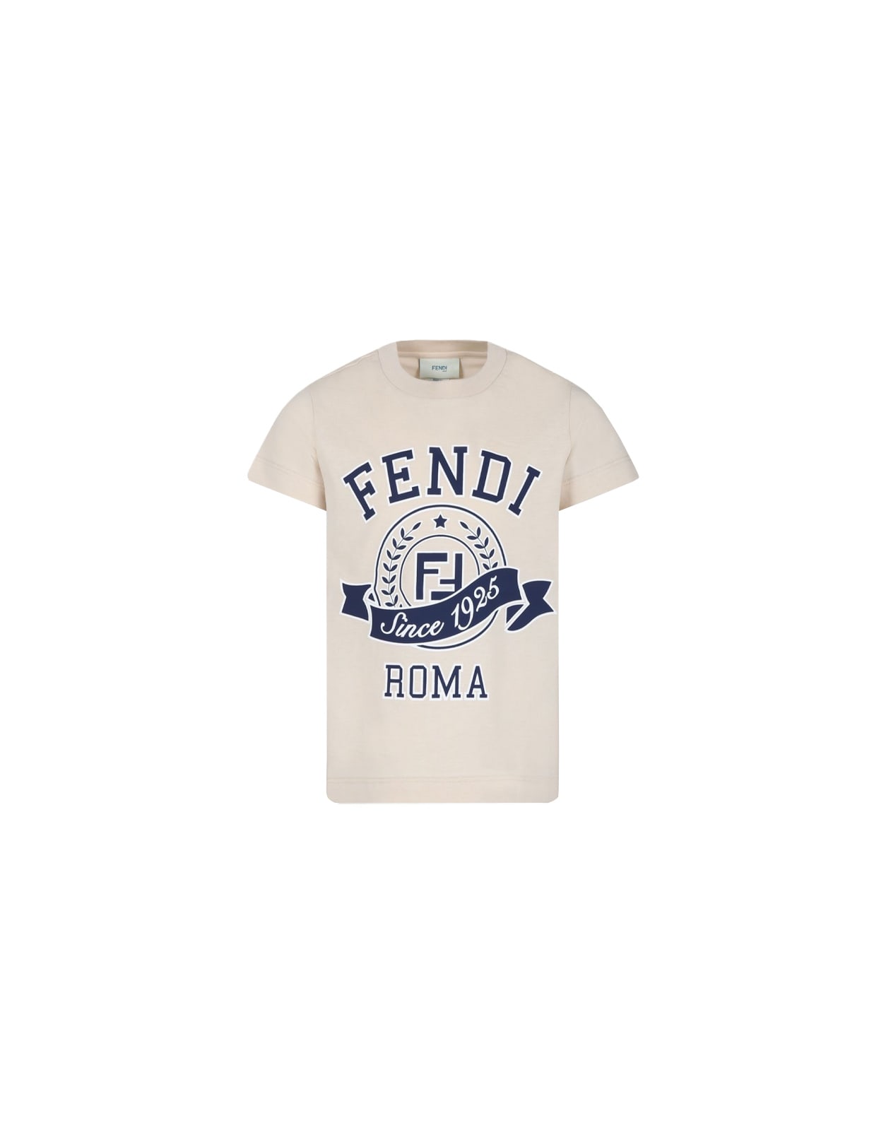 Fendi Beige T-shirt For Kids With Logo Print In White