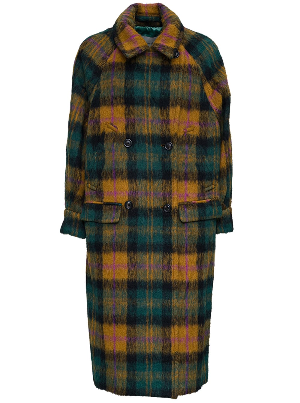 Andersson Bell Double-breasted Check Wool Long Coat
