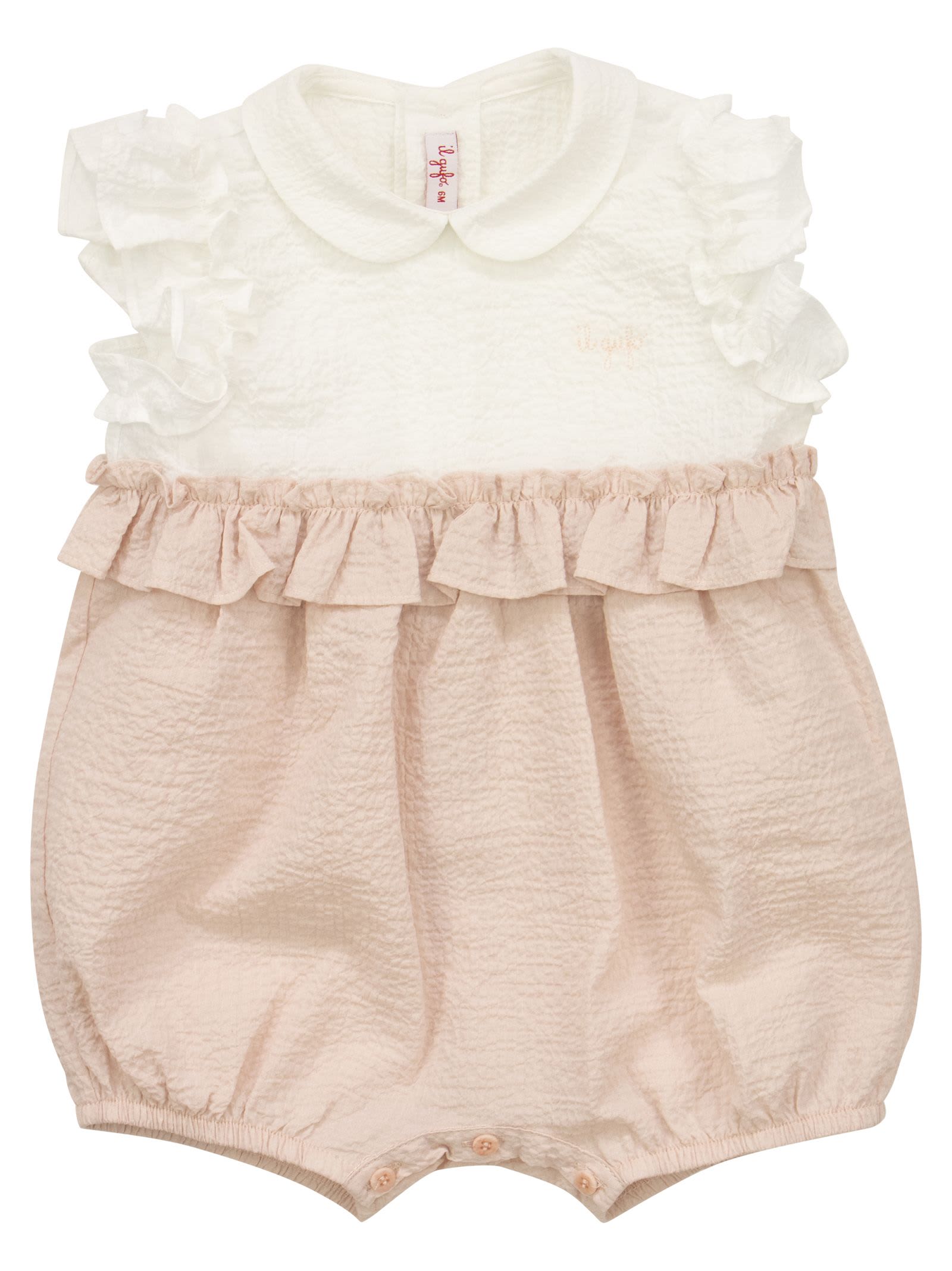 Il Gufo Babies' Cotton Romper With Ruffles In White/pink
