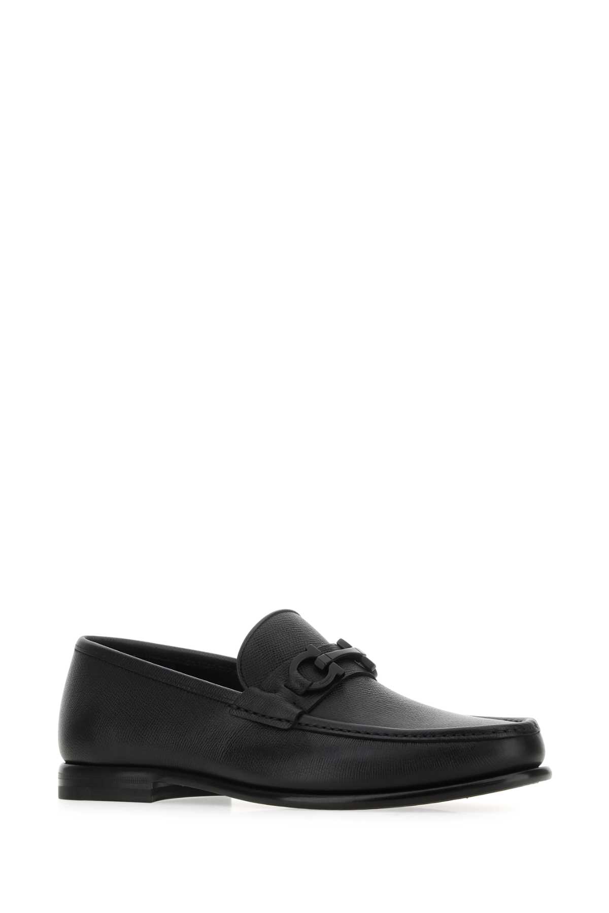 Ferragamo Black Leather Loafers In Nero