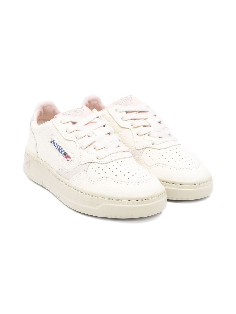 Autry Kids Perforated Leather Sneakers In Neutral