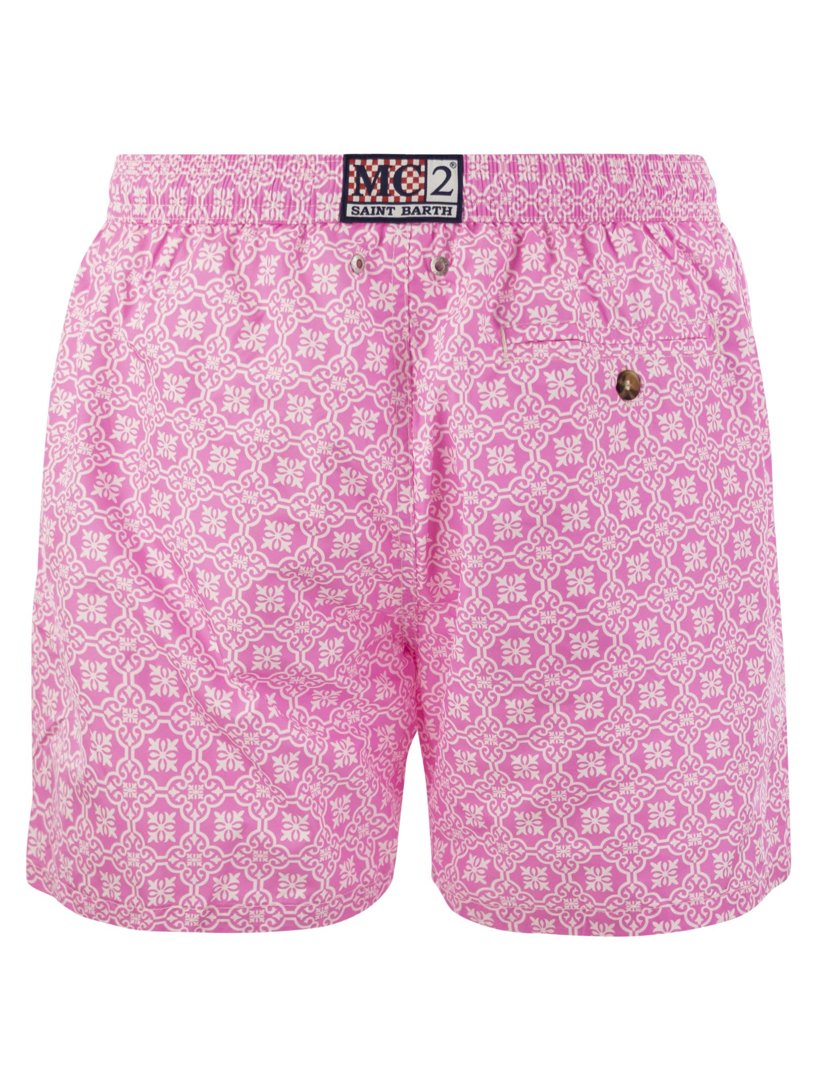 Shop Mc2 Saint Barth Lightweight Fabric Swimming Costume With Print In Pink