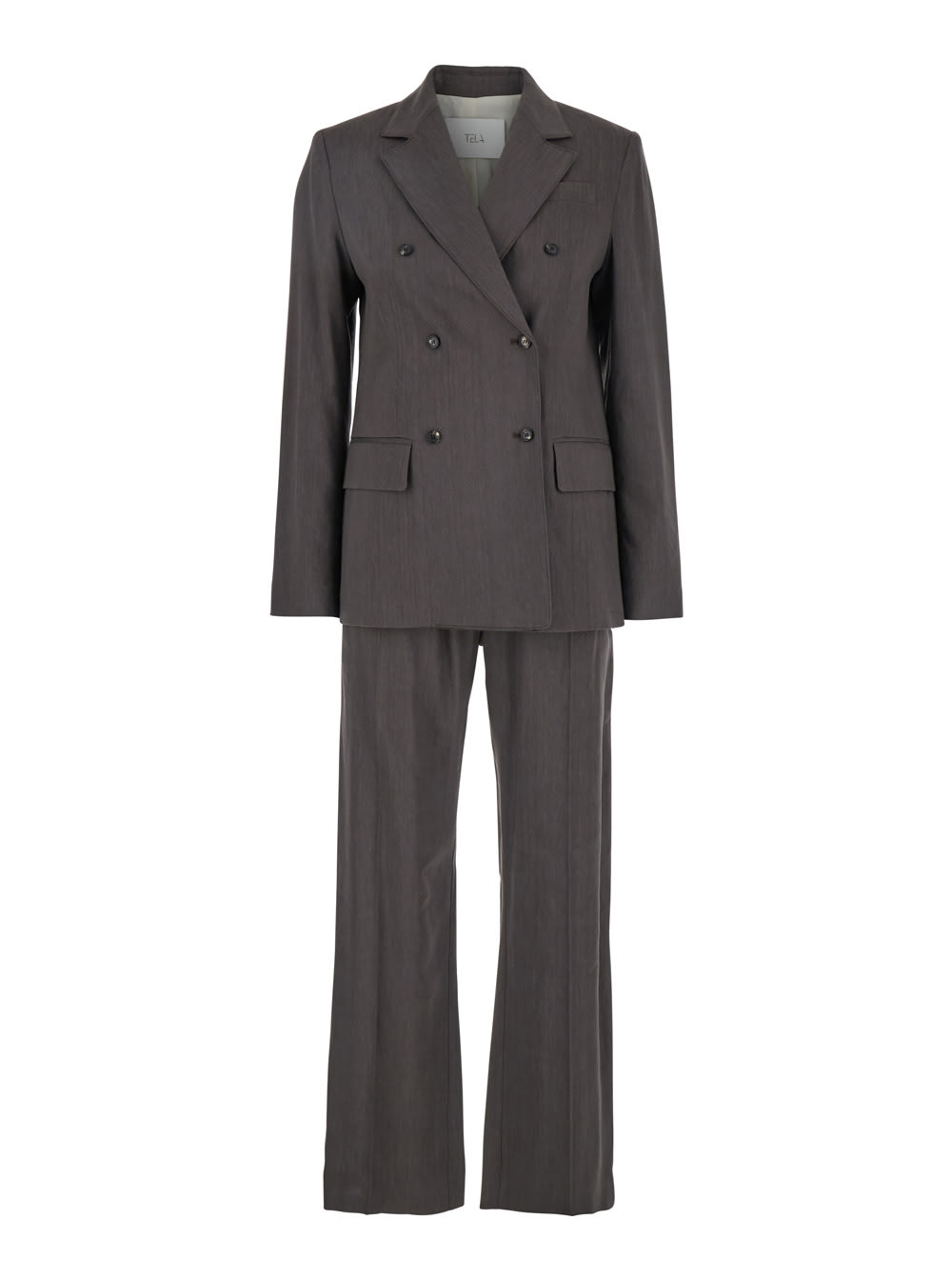 Brown Double-breasted Suit With Notched Revers In Linen And Viscose Stretch Blend Woman