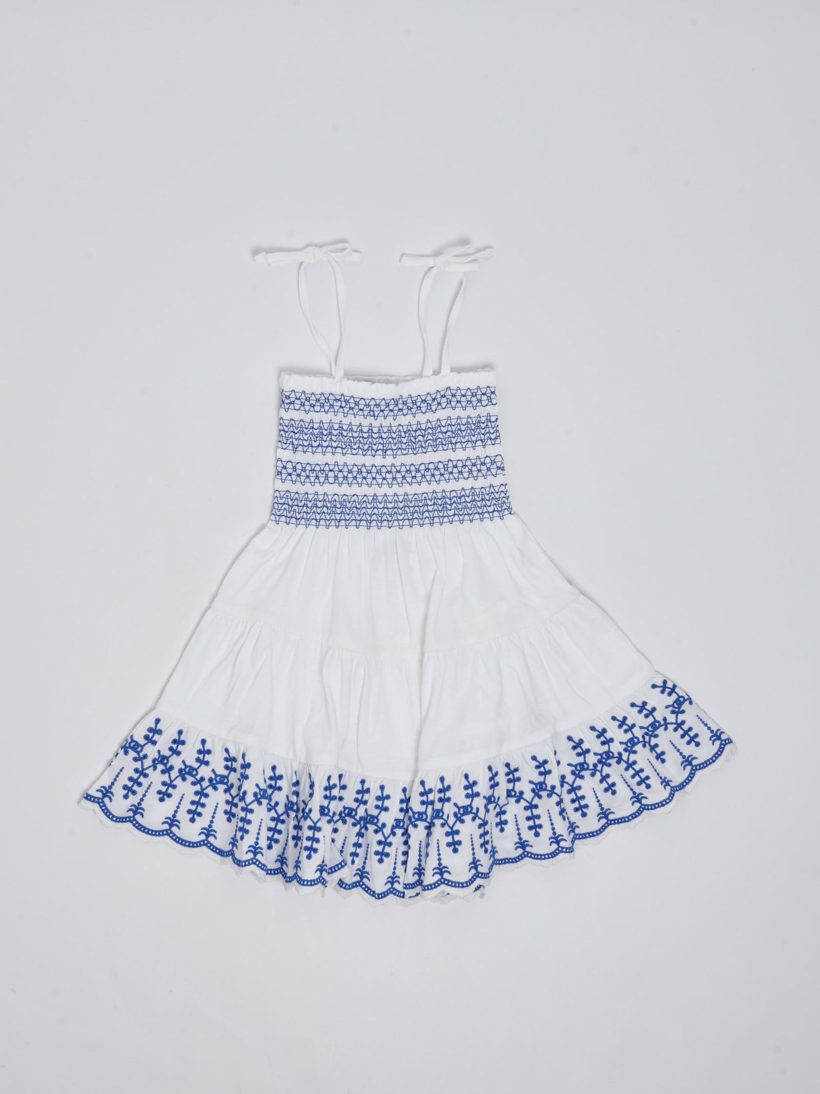 Polo Ralph Lauren Toddler And Little Girls Smocked Eyelet Cotton Jersey Dress In Bianco-azzurro