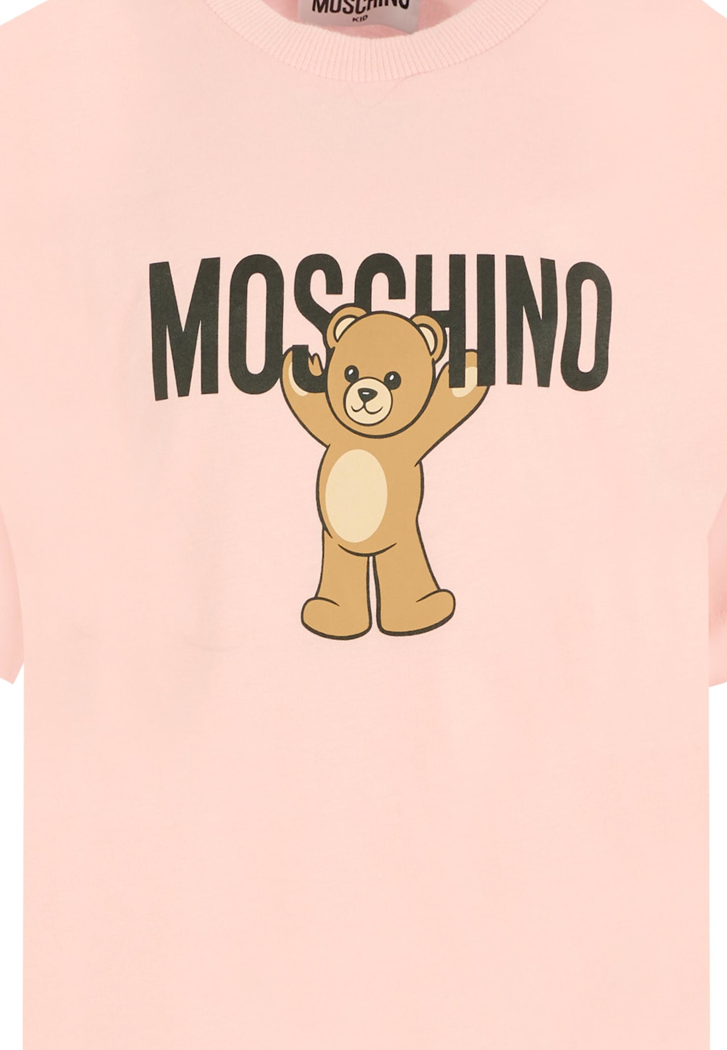 Moschino Pink T-shirt For Girl With Teddy Bear In Animal Print