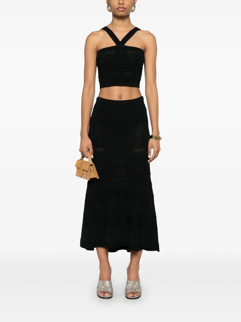 Twinset Twin-set Textured Flared Skirt In A Soft Viscose-polyamide Blend