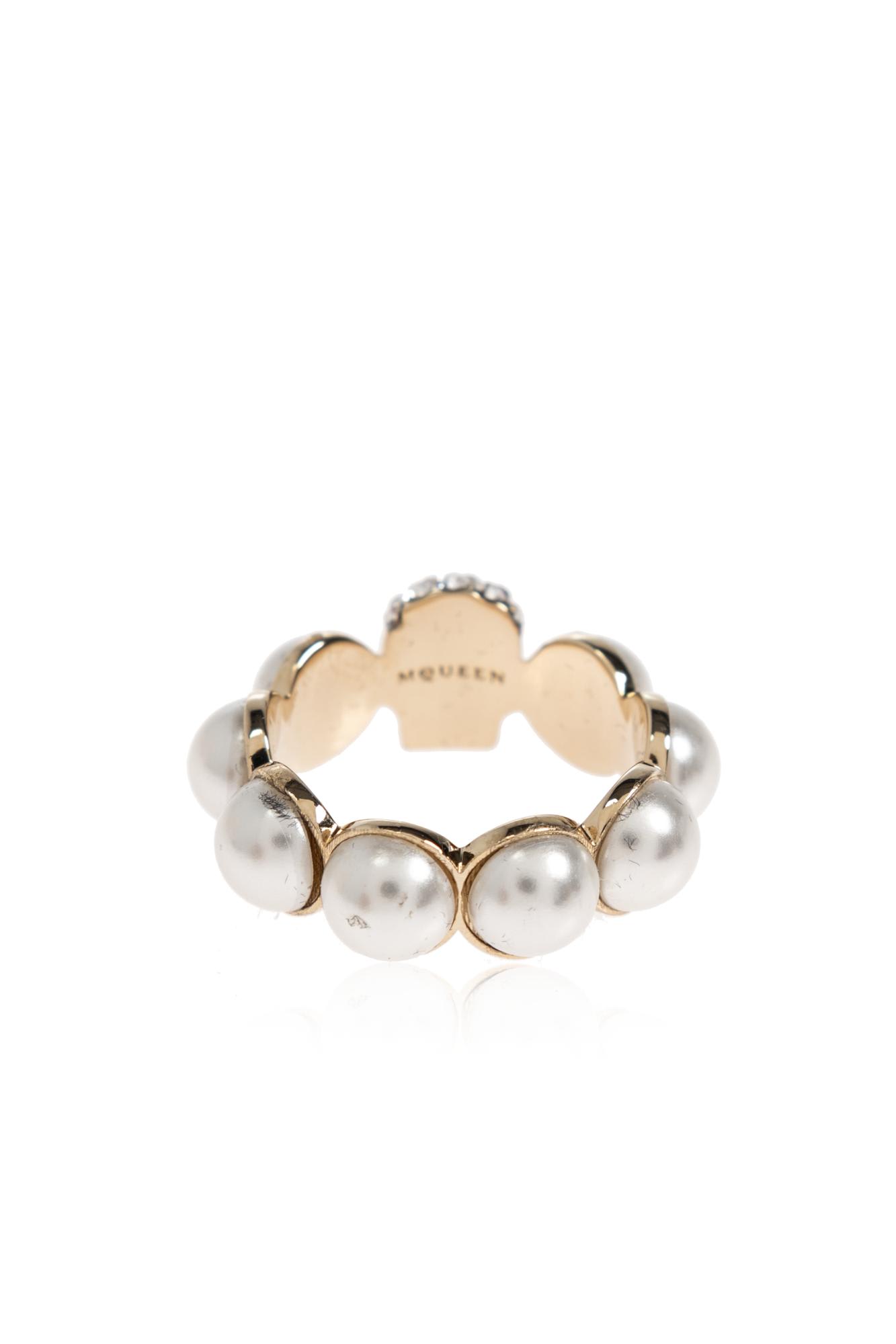 Alexander Mcqueen Ring With Shimmering Crystals In Gold