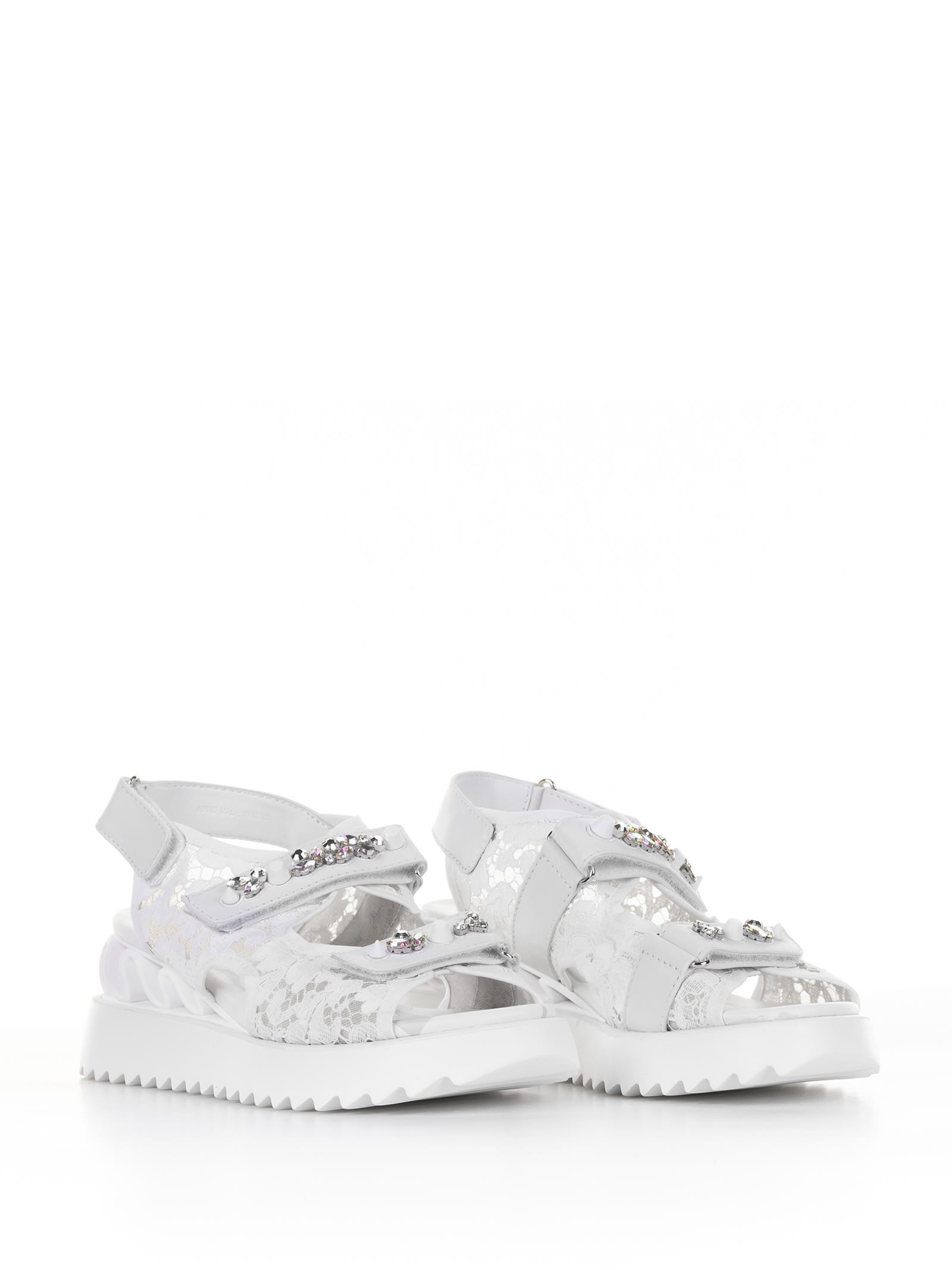Shop Le Silla Sandal In White Lace And Rhinestones In Bianco
