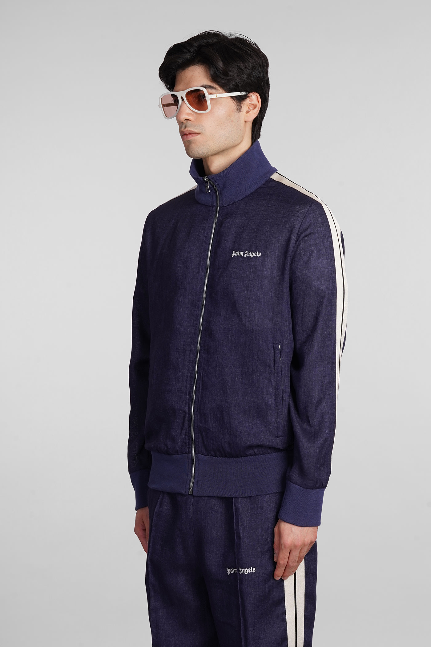 Shop Palm Angels Casual Jacket In Blue Linen