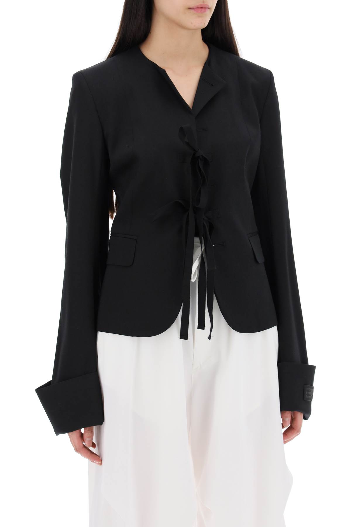 Shop Mm6 Maison Margiela Single-breasted Blazer With Round Neck In Black (black)