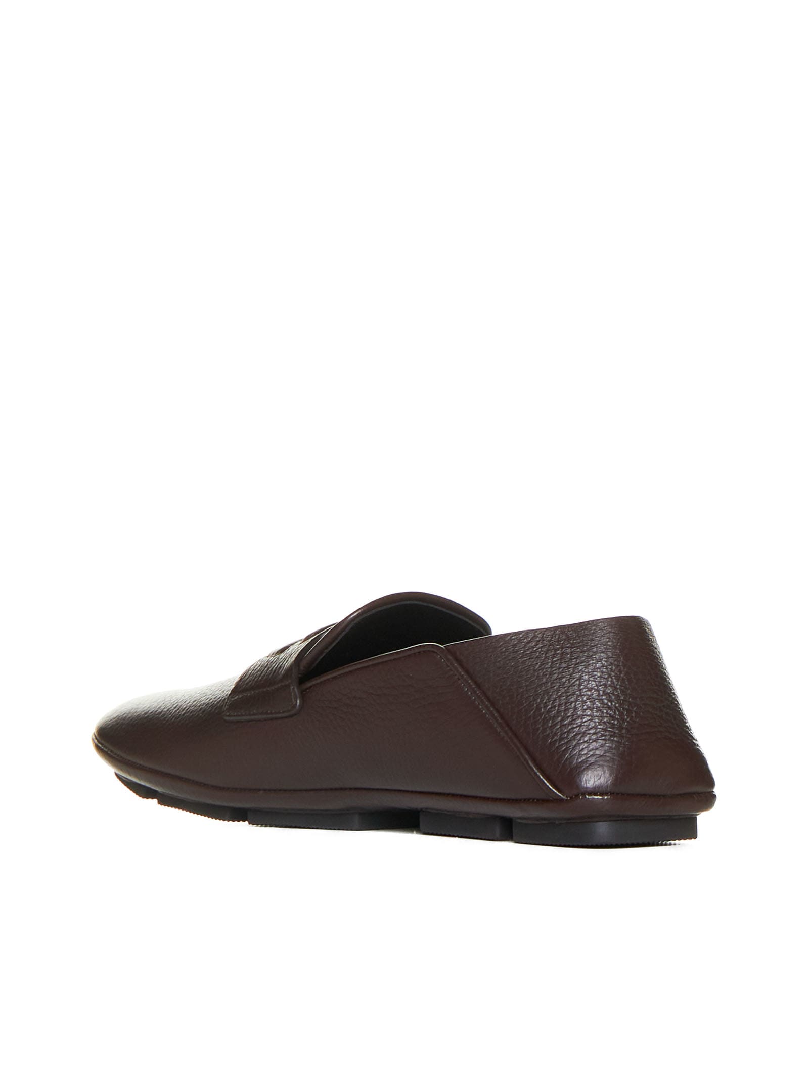 Dolce & Gabbana Leather Loafers With Round Toe And Textured Finish In Moro