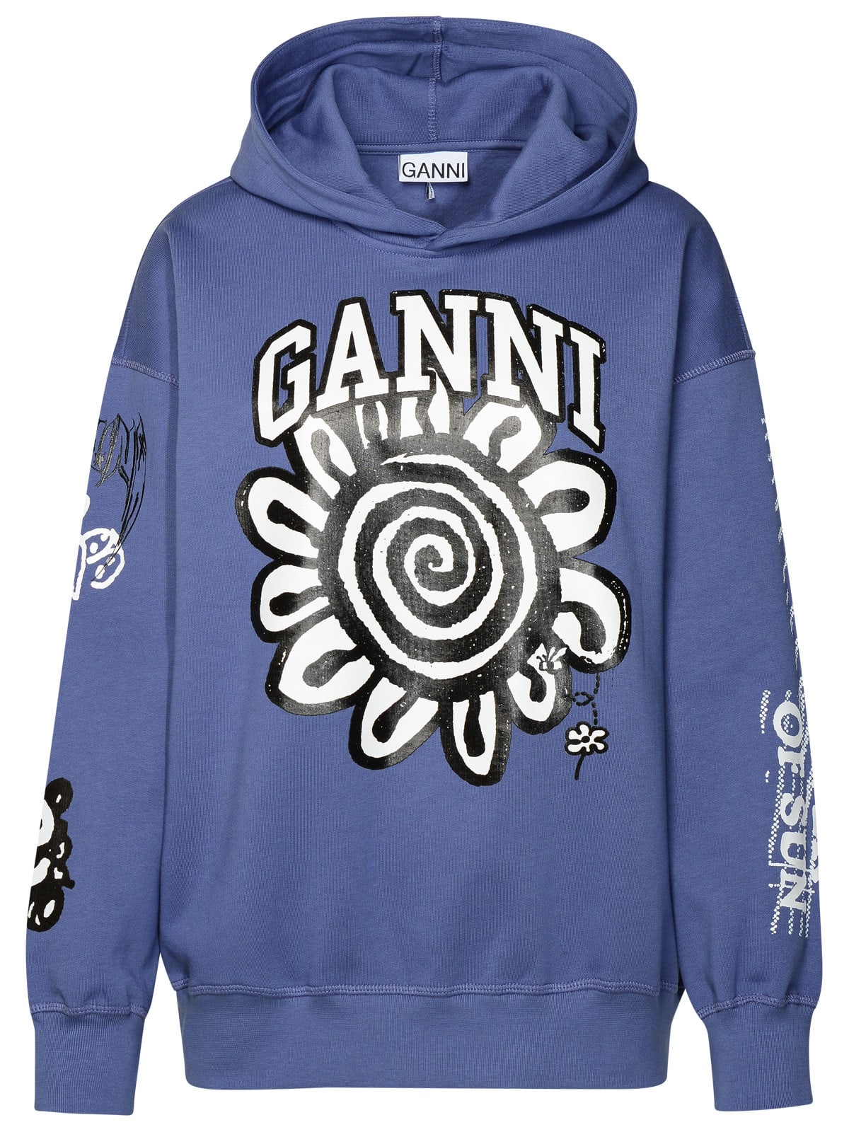Shop Ganni Isoli Flower Blue Cotton Sweatshirt