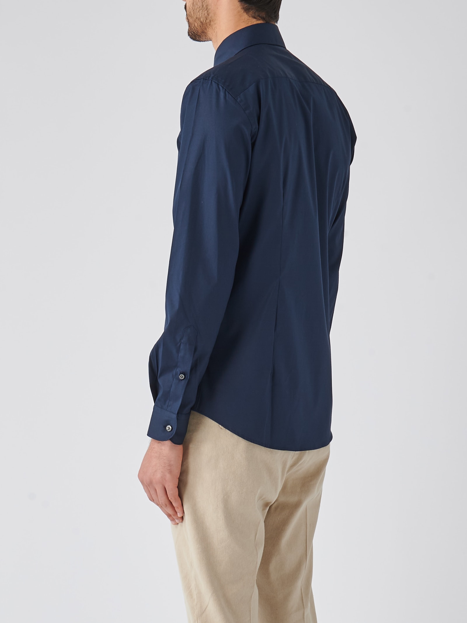 Shop Fay Camicia Collo Francese Stretch Shirt In Navy