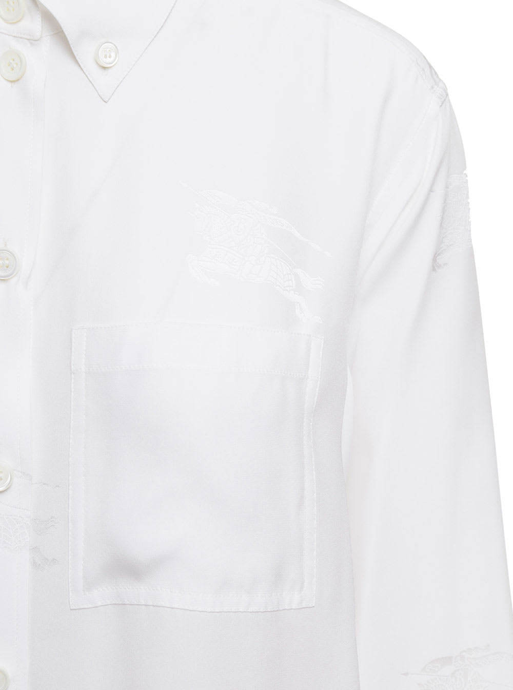 Shop Burberry White Oversized Shirt With All-over Embroidery Print In Mulberry Silk Woman