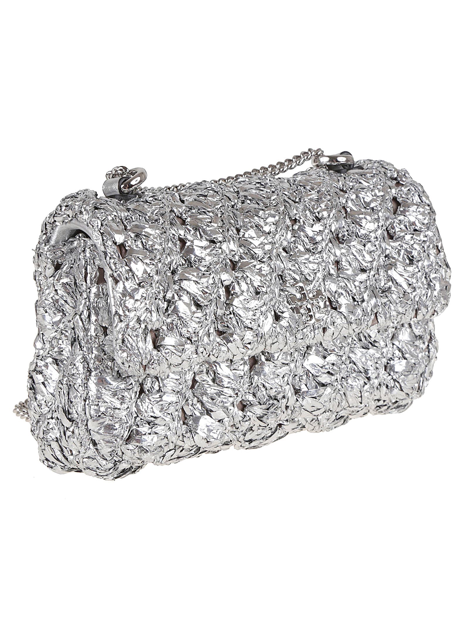 Tory Burch Woven Metallic Finish Shoulder Bag In Silver