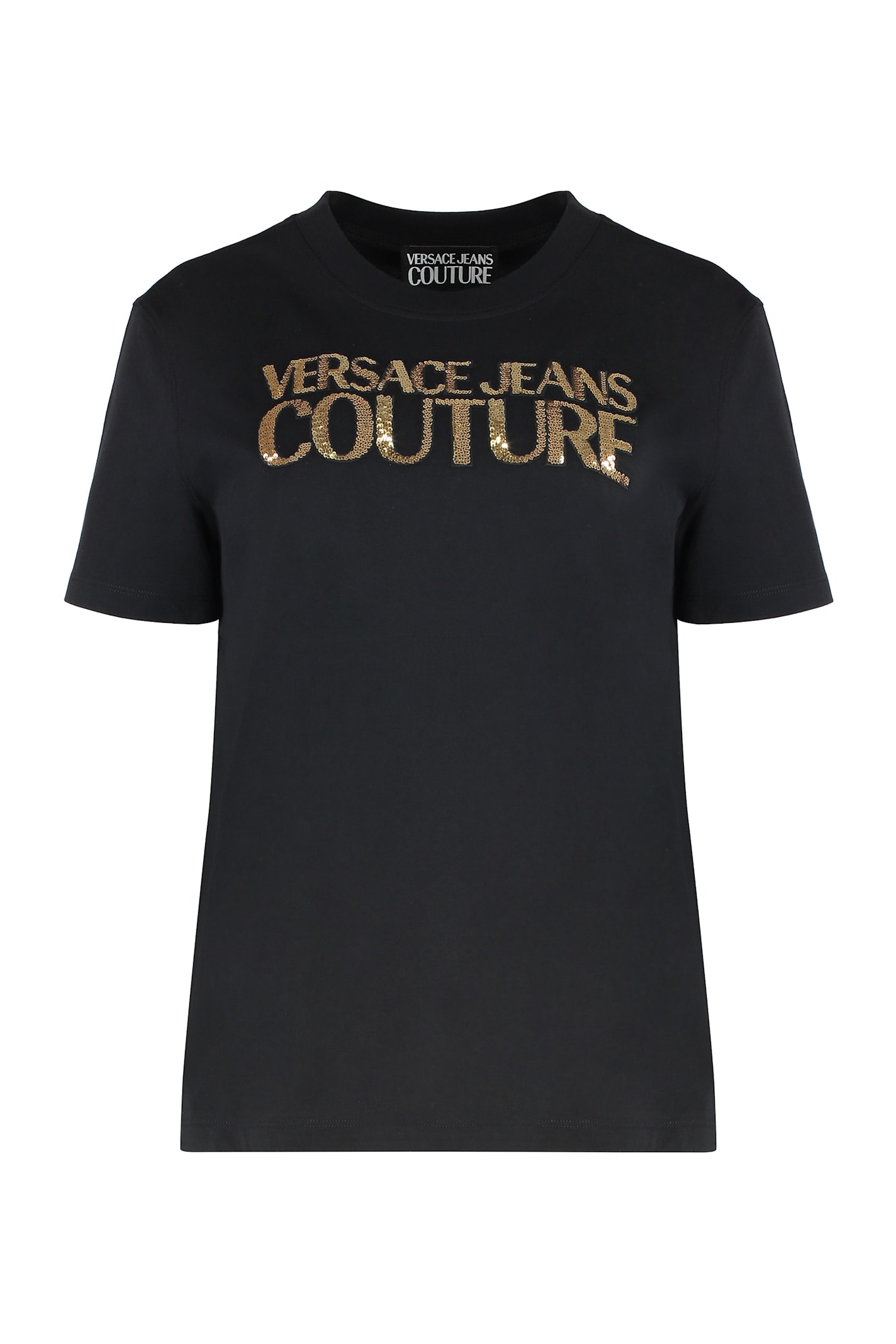 Versace Jeans Couture Ribbed Collar Crew-neck T-shirt In Cotton In Black