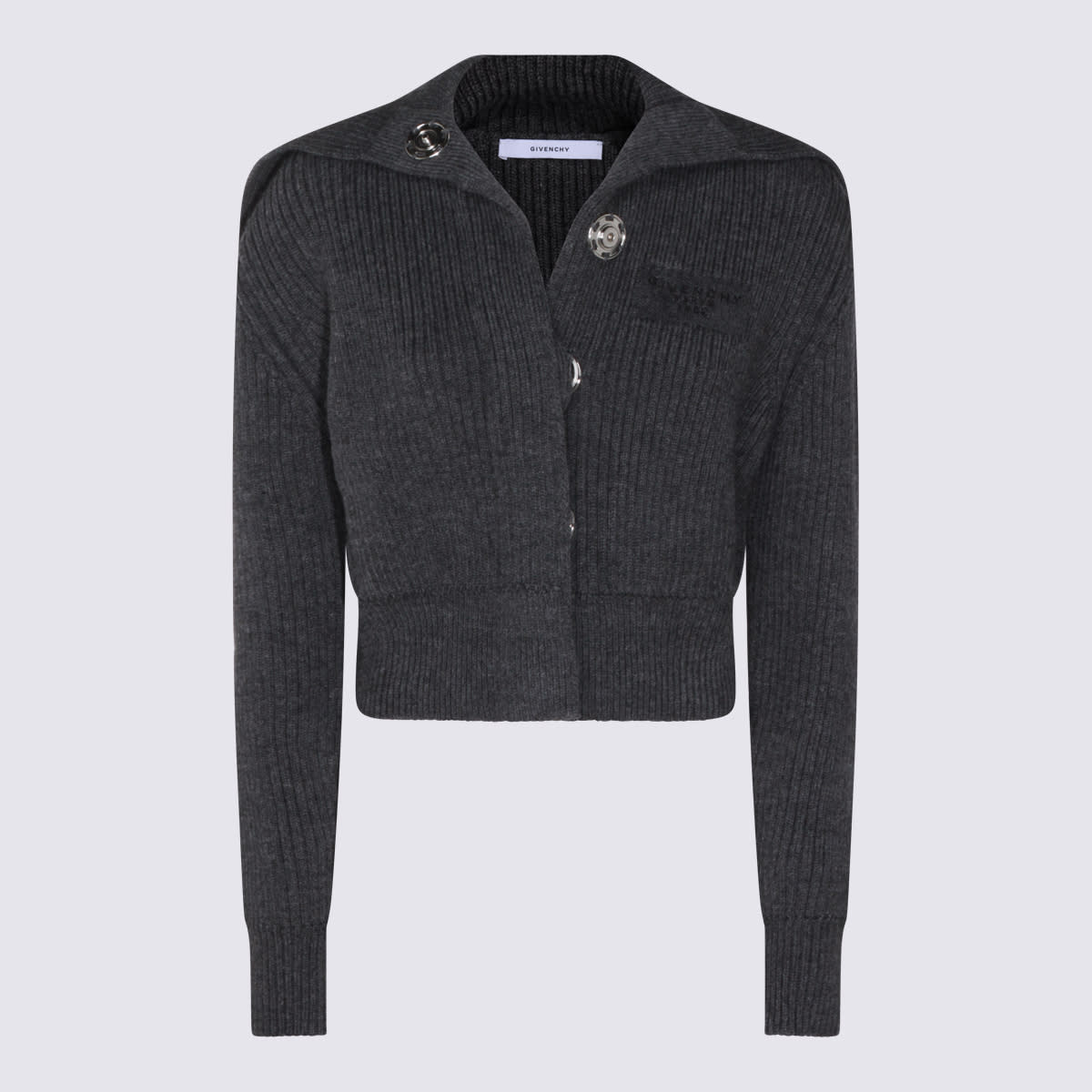 Givenchy Cropped Long Sleeve Knitwear Featuring Buttons In Gray