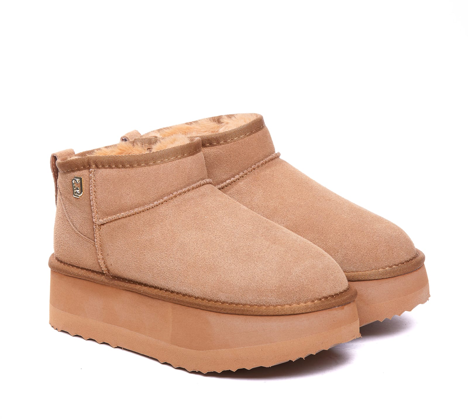 Shop Liu •jo Platform Suede Bootie In Beige