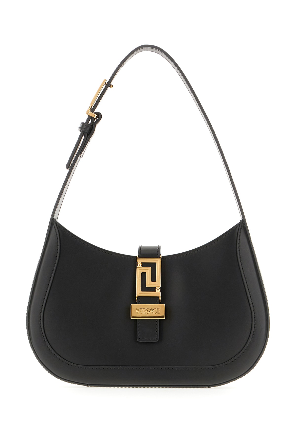 Shop Versace Black Leather Small Greca Goddess Shoulder Bag