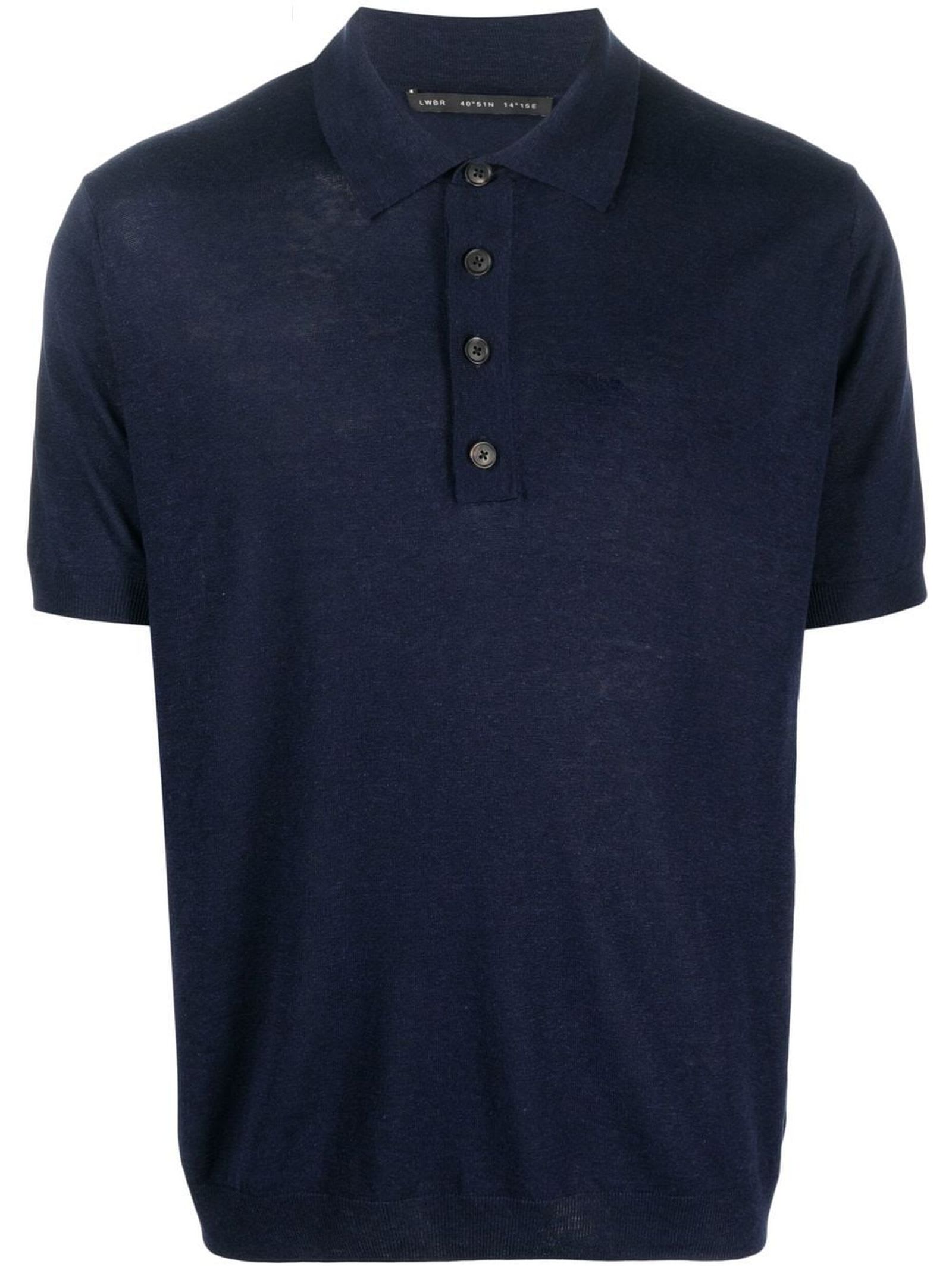Low Brand Navy Blue Silk-linen Blend Polo Shirt